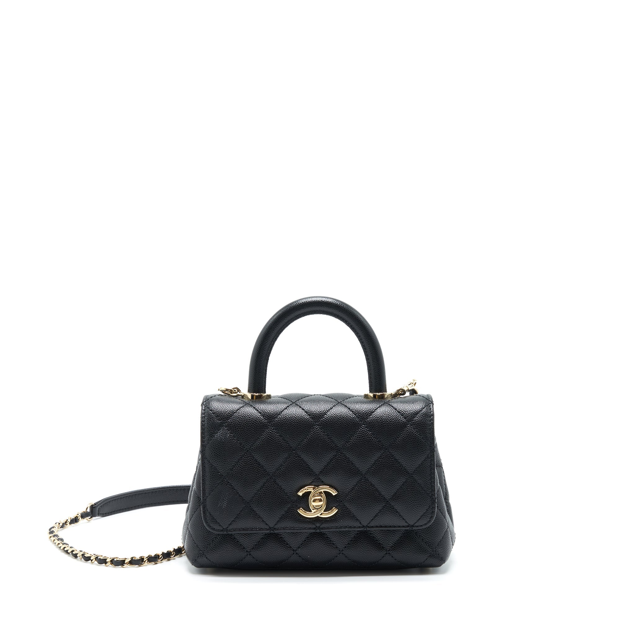 CHANEL MINI COCO HANDLE 20CM CAVIAR BLACK LGHW (MICROCHIP)