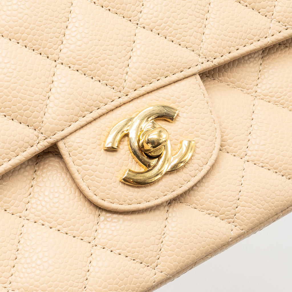 CHANEL MEDIUM CLASSIC DOUBLE FLAP BAG CAVIAR BEIGE GHW