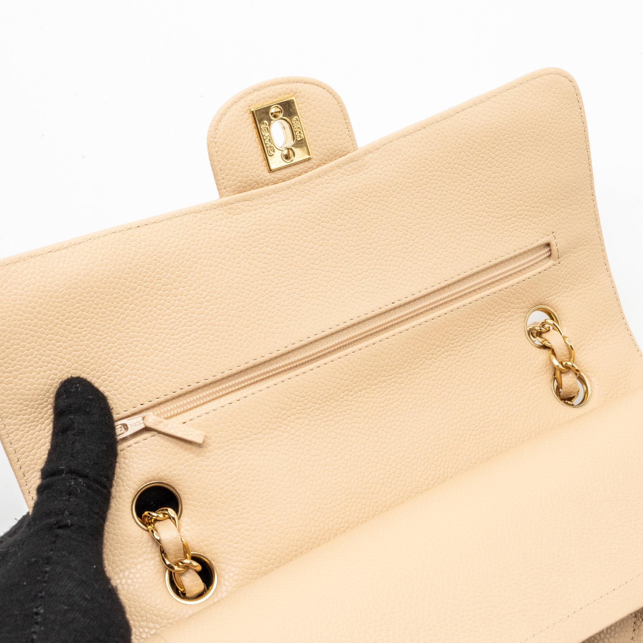 CHANEL MEDIUM CLASSIC DOUBLE FLAP BAG CAVIAR BEIGE GHW