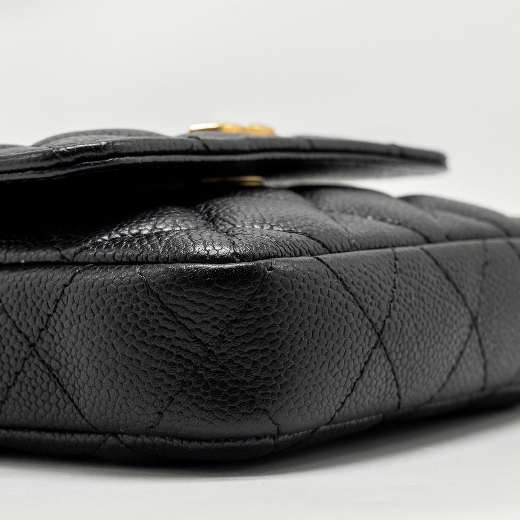 CHANEL COCO LOVE MINI FLAP WALLET WITH CHAIN CAVIAR BLACK GHW (MICROCHIP)