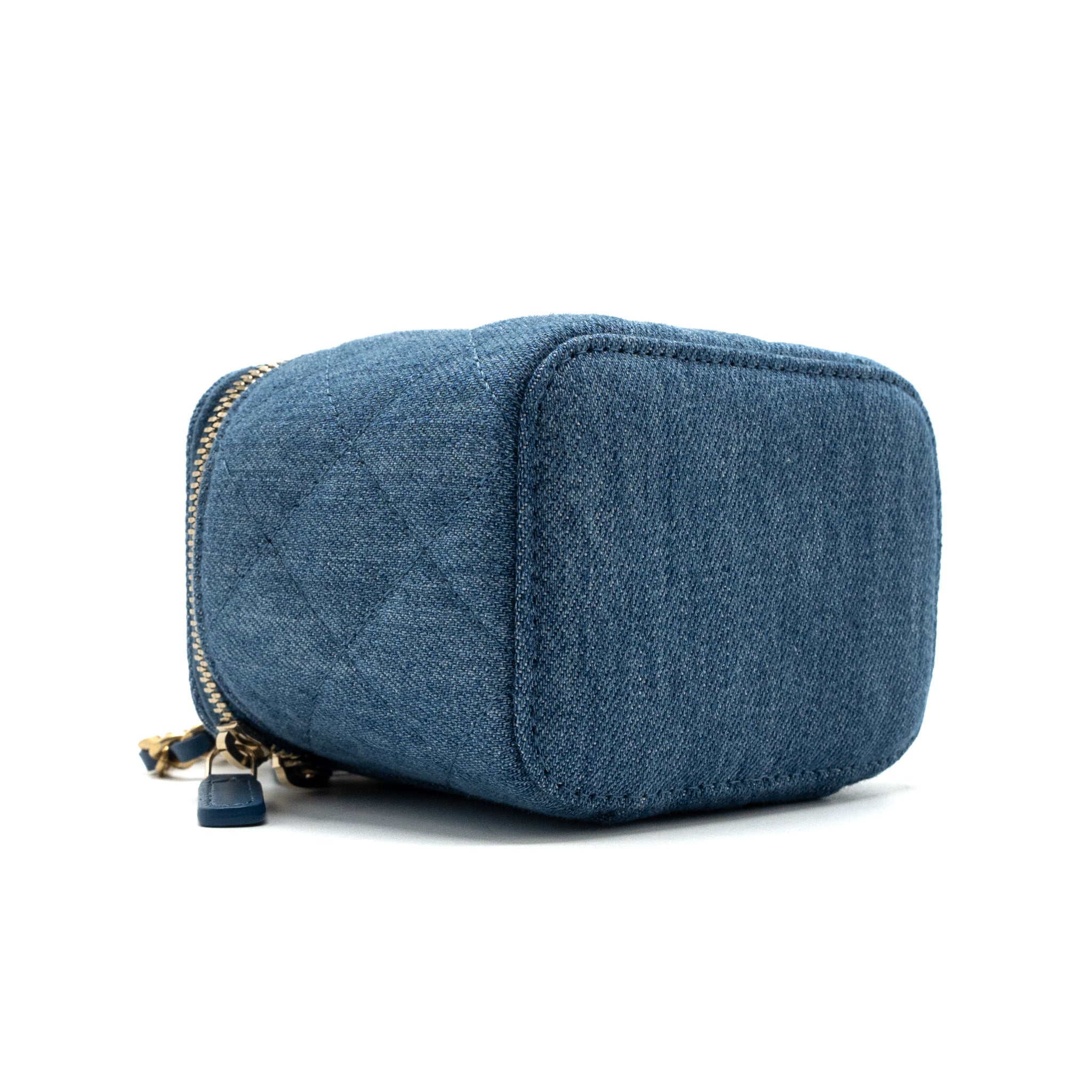CHANEL PEARL CRUSH MINI VANITY CASE DENIM BLUE BRUSHED GHW