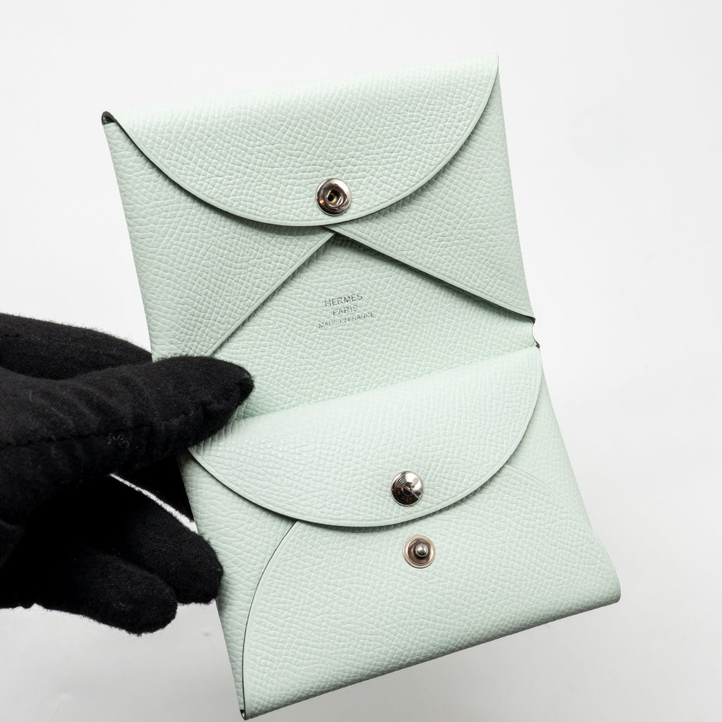HERMES CALVI DUO CARD HOLDER EPSOM VERT PEPPERMINT SHW