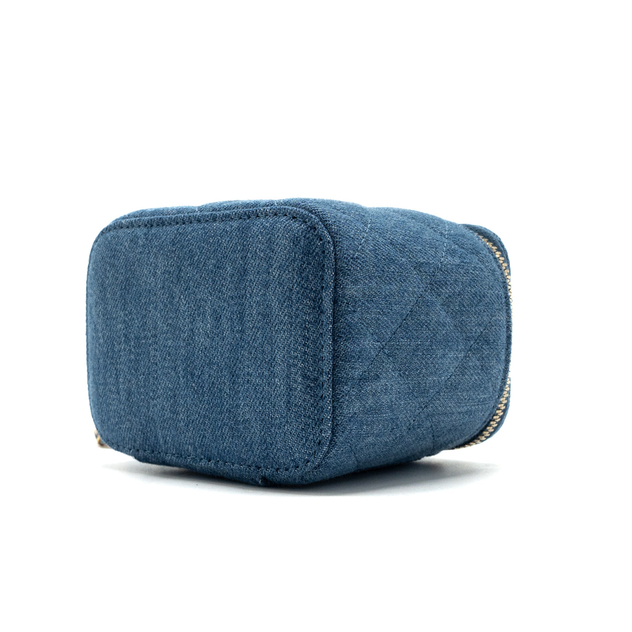 CHANEL PEARL CRUSH MINI VANITY CASE DENIM BLUE BRUSHED GHW