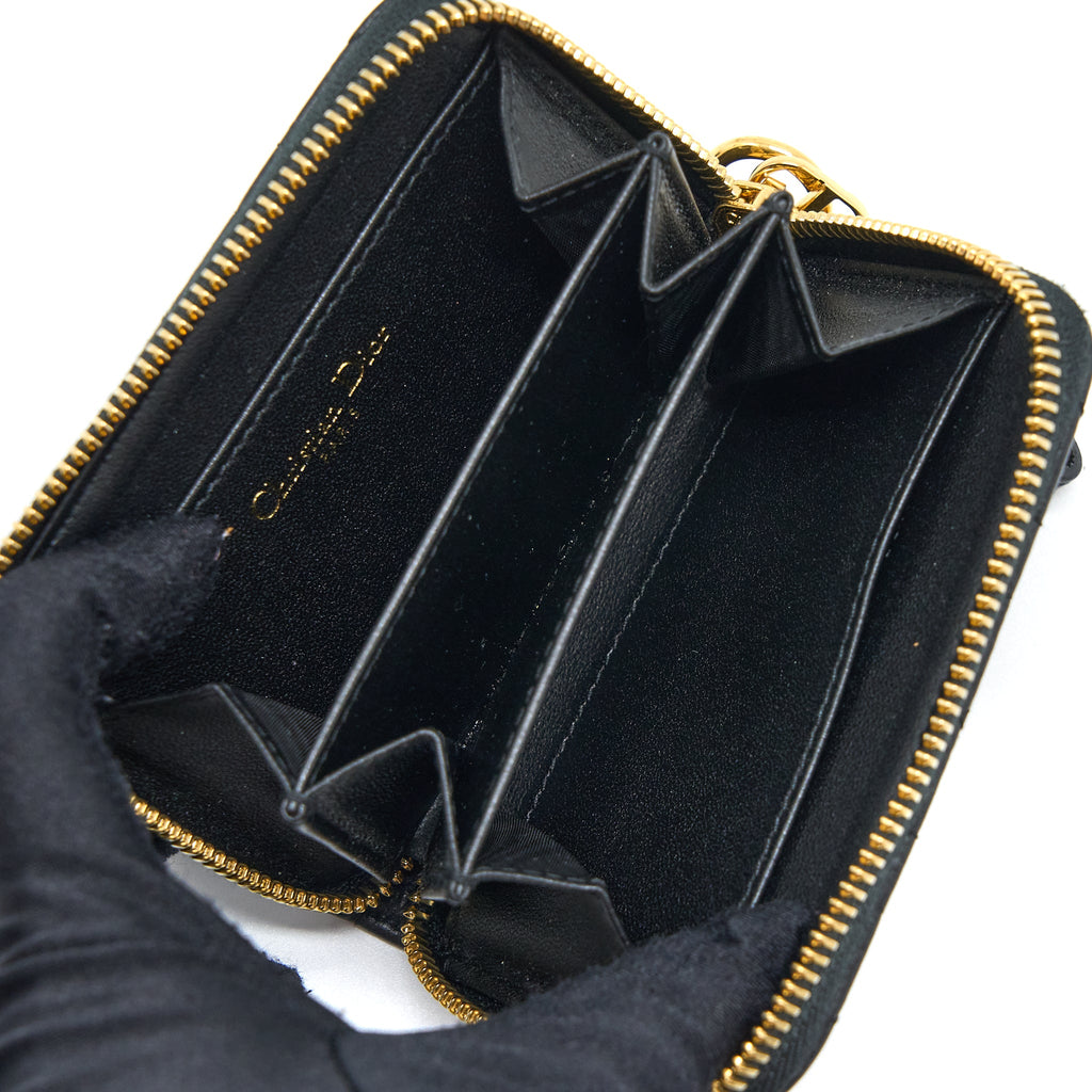 DIOR CARO DETACHABLE CARD HOLDER CANNAGE SUPPLE CALFSKIN BLACK GHW
