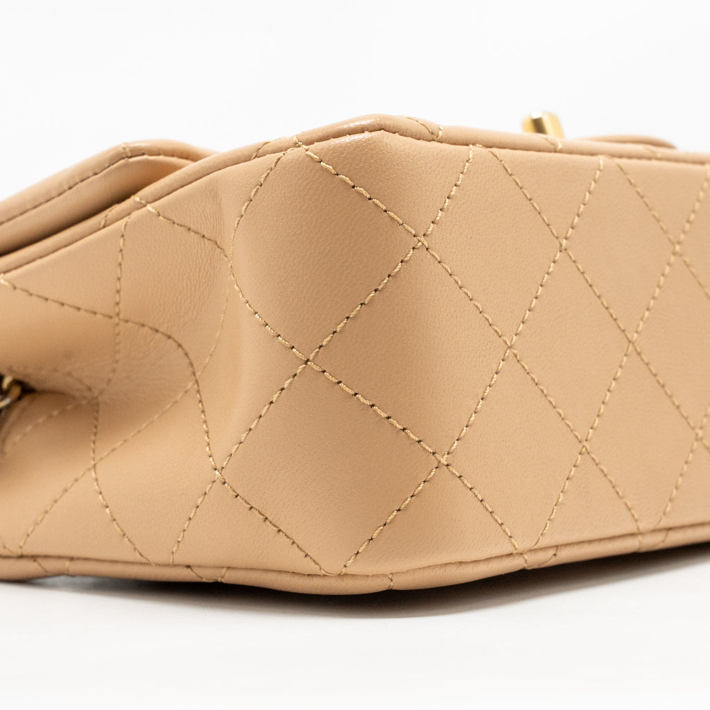 CHANEL PEARL CRUSH MINI RECTANGULAR FLAP BAG LAMBSKIN BEIGE GHW (MICROCHIP)