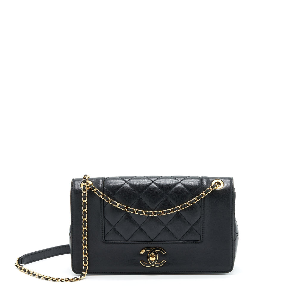 CHANEL CC LOGO FLAP BAG LAMBSKIN BLACK GHW