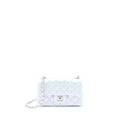 CHANEL 21K MINI RECTANGULAR FLAP BAG CALFSKIN IRIDESCENT LIGHT BLUE SHW (MICROCHIP)