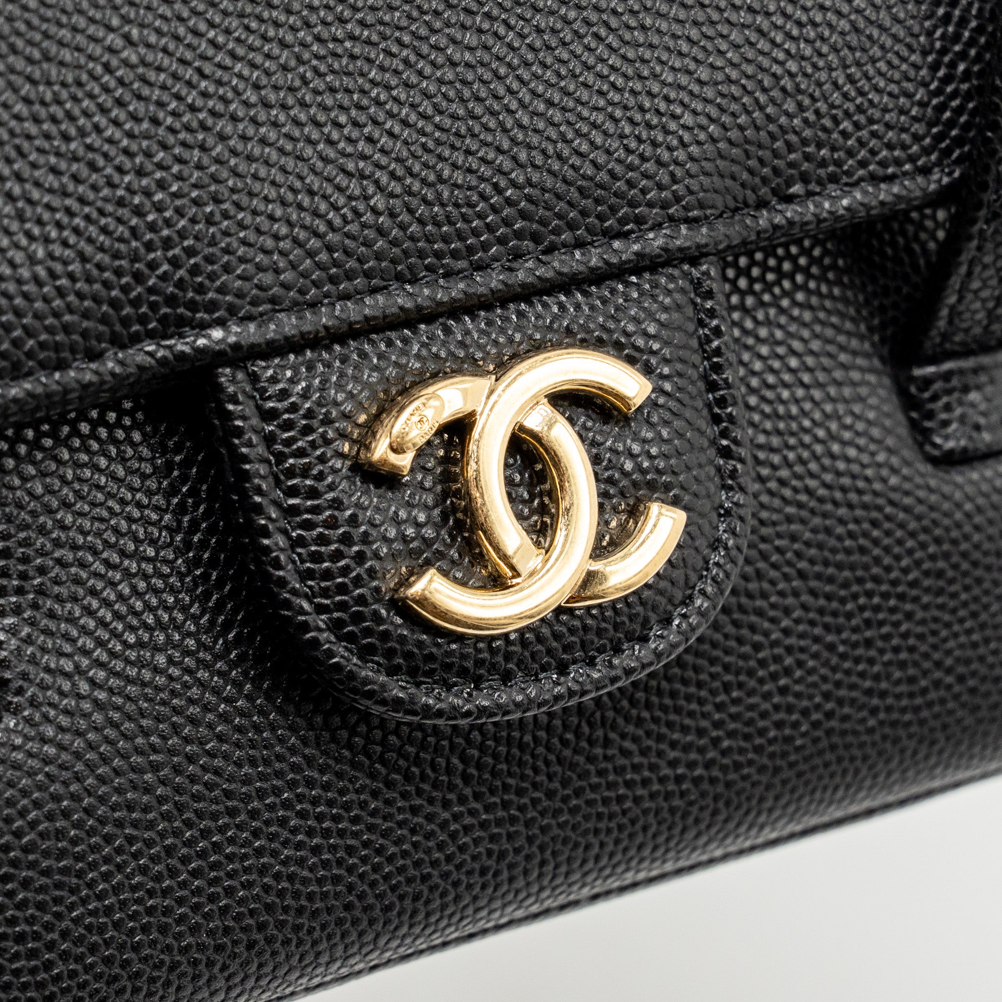 CHANEL 26P PREPPY COCO CLUTCH WITH LEATHER STRAP GRAINED SHINY CALFSKIN BLACK GHW (MICROCHIP)