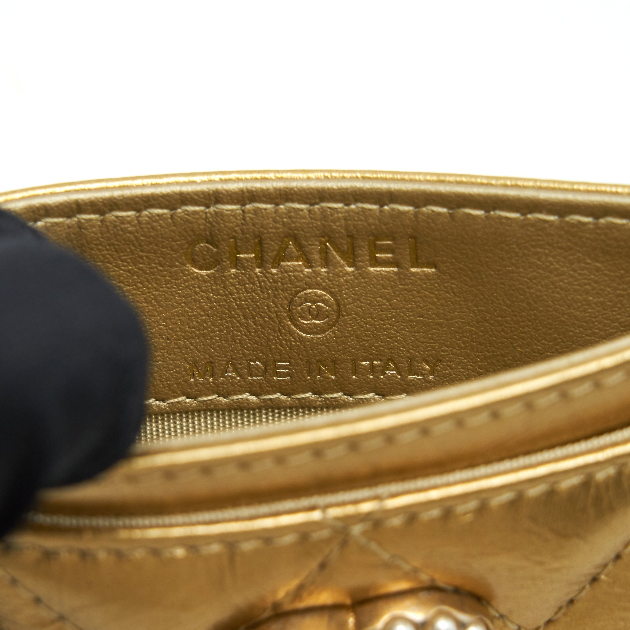 CHANEL CC LOGO CARD HOLDER GOLD LAMBSKIN