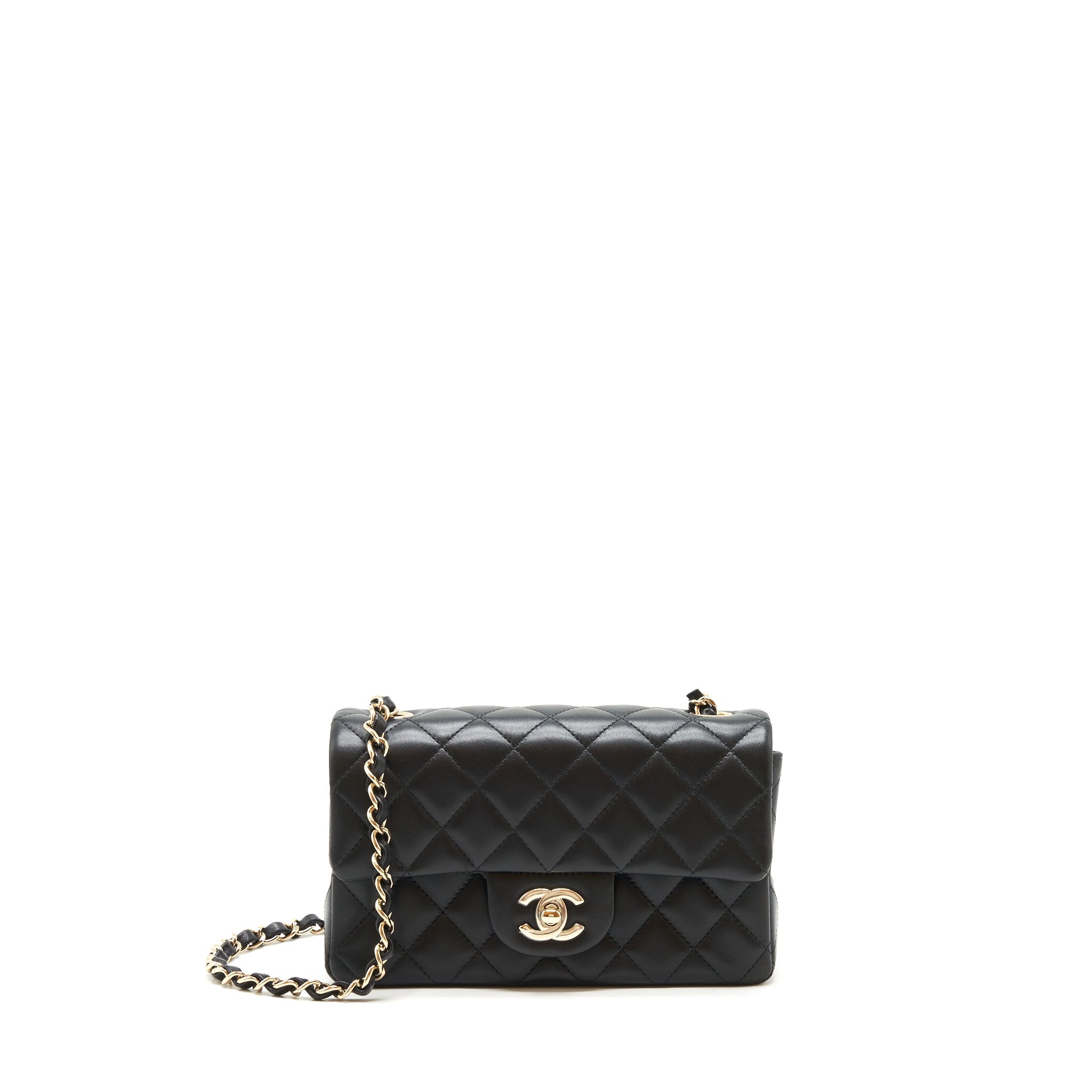 CHANEL MINI RECTANGULAR FLAP BAG LAMBSKIN BLACK LGHW (MICROCHIP)