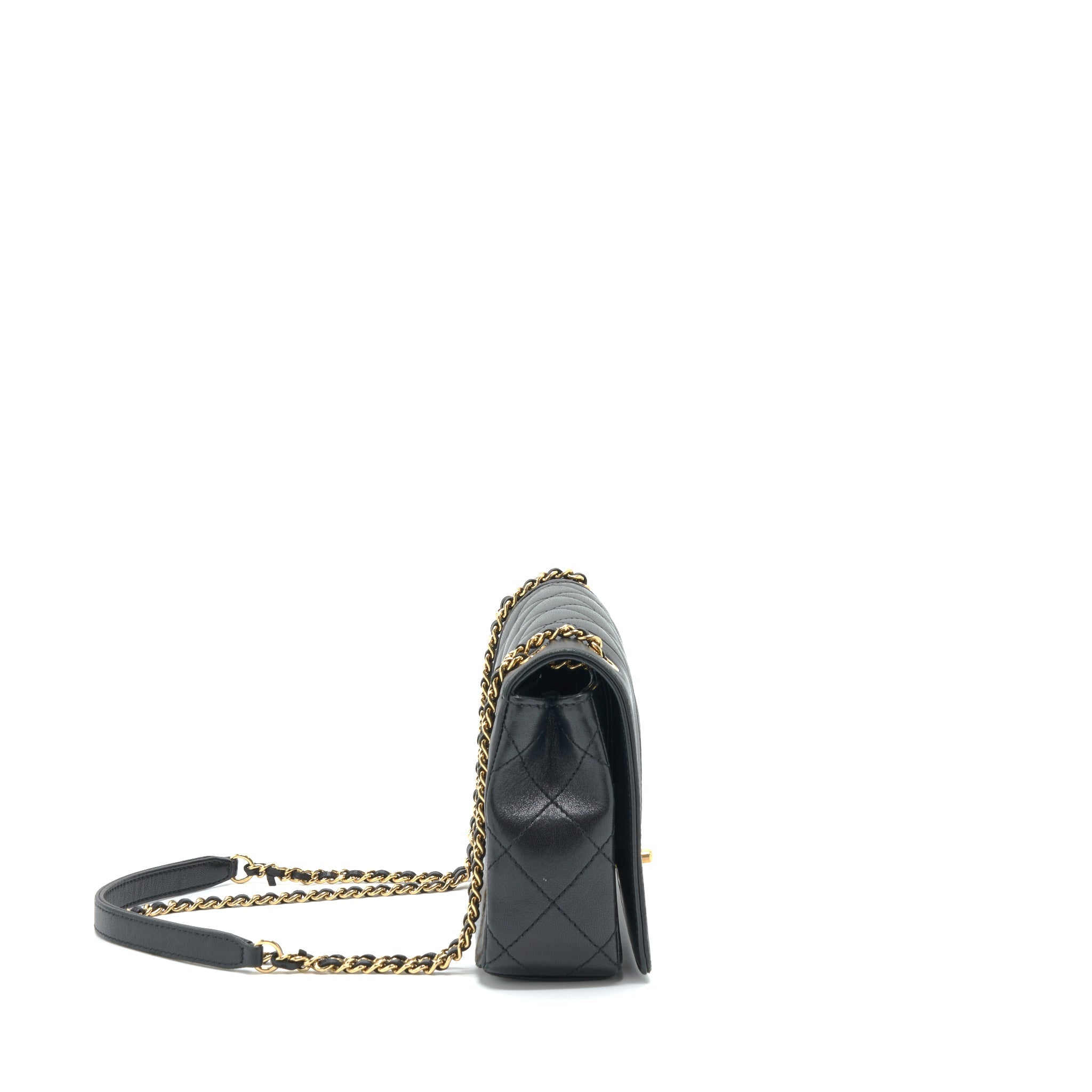 CHANEL CC LOGO FLAP BAG LAMBSKIN BLACK GHW