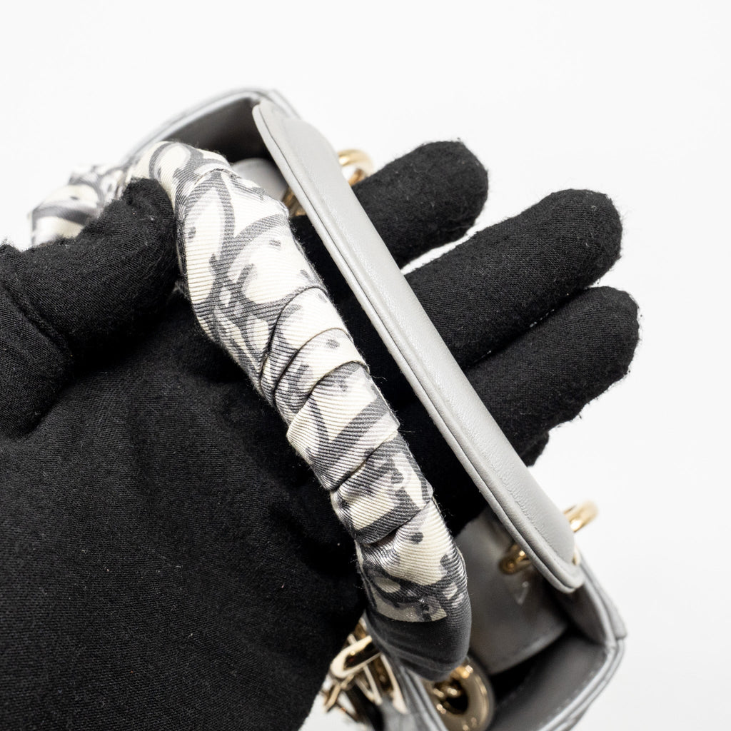 DIOR MINI LADY DIOR LAMBSKIN LIGHT GREY LGHW