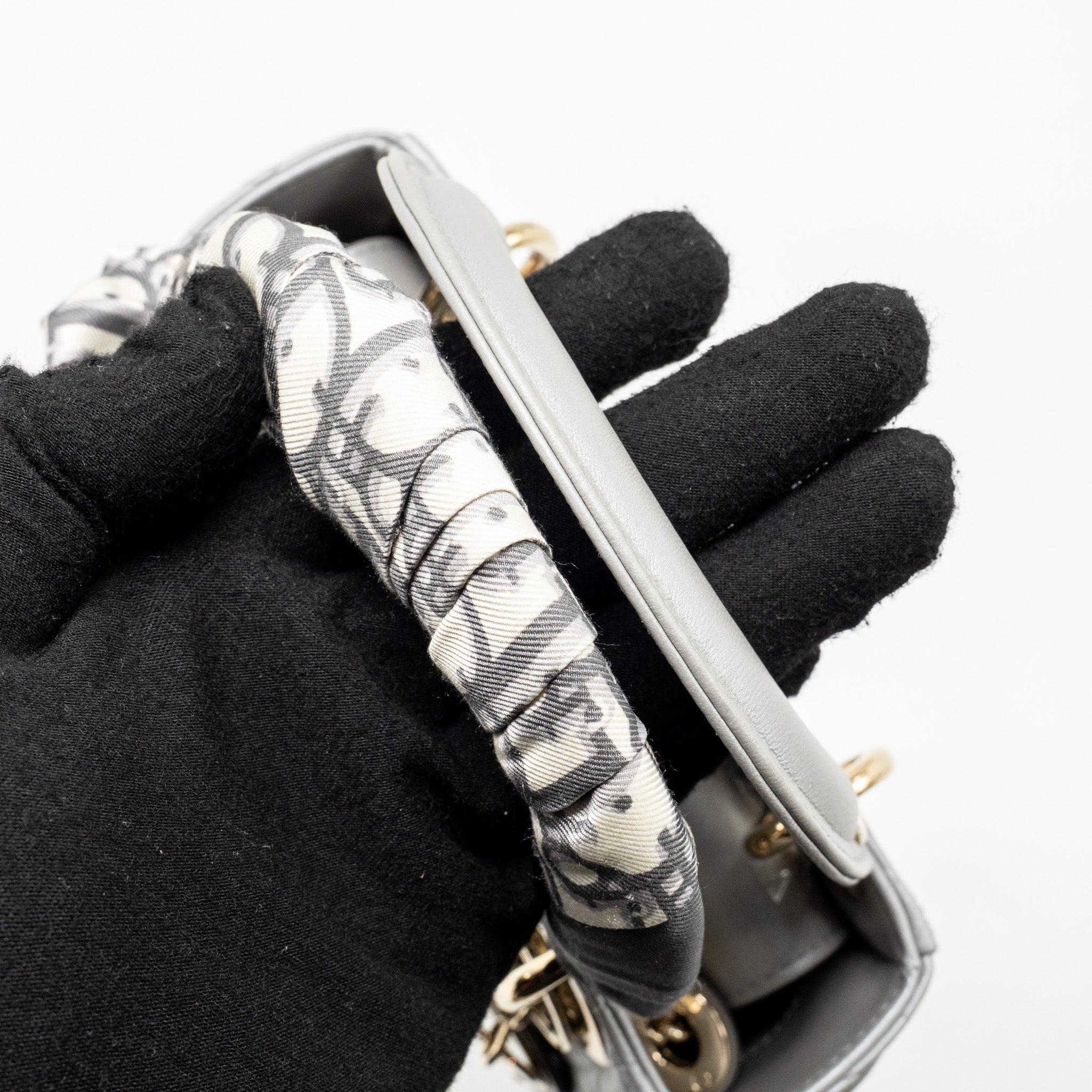 DIOR MINI LADY DIOR LAMBSKIN LIGHT GREY LGHW