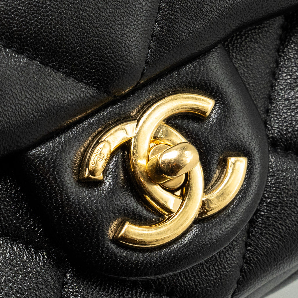 CHANEL GIANT CHAIN QUILTED LARGE FLAP BAG LAMBSKIN BLACK GHW (MICROCHIP)