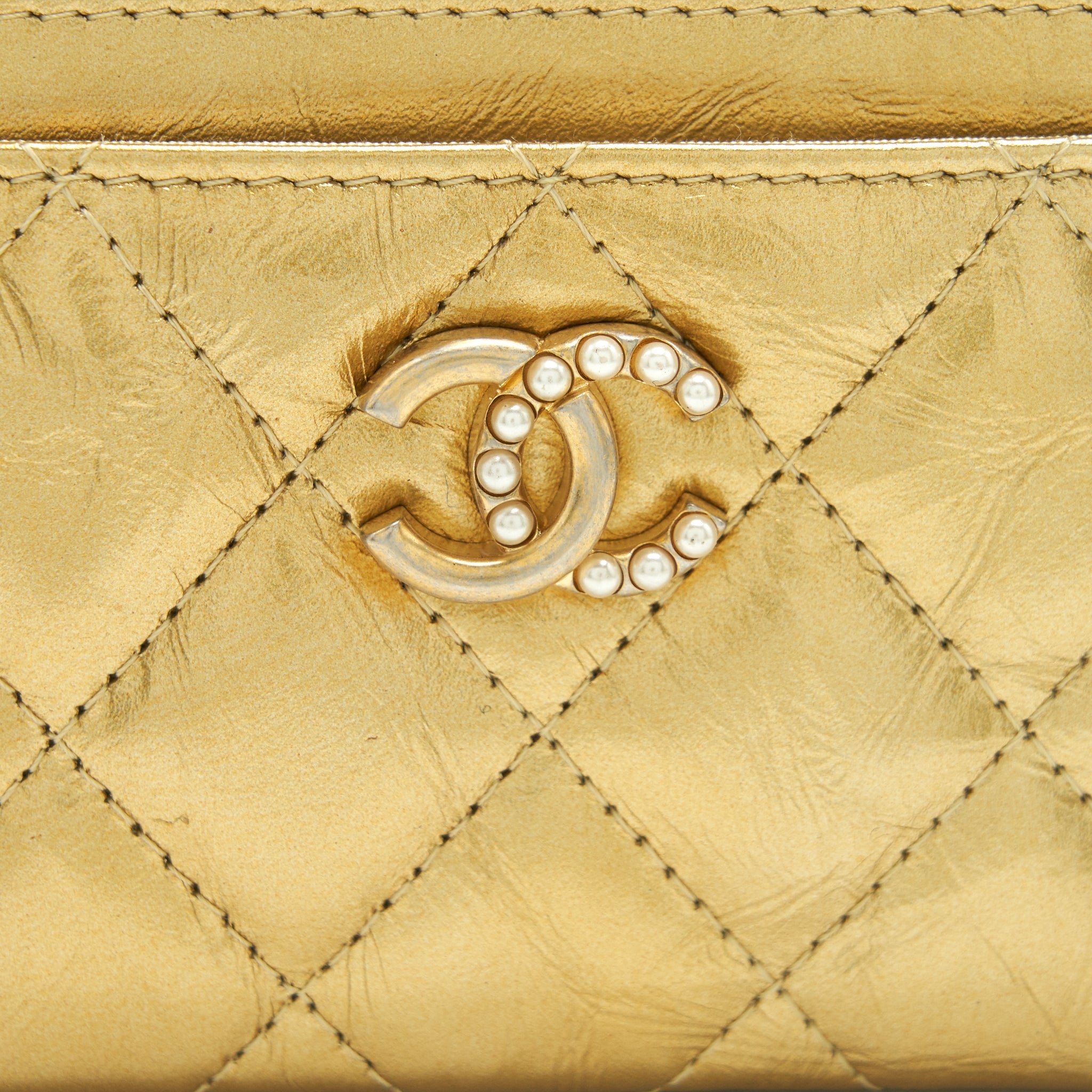 CHANEL CC LOGO CARD HOLDER GOLD LAMBSKIN