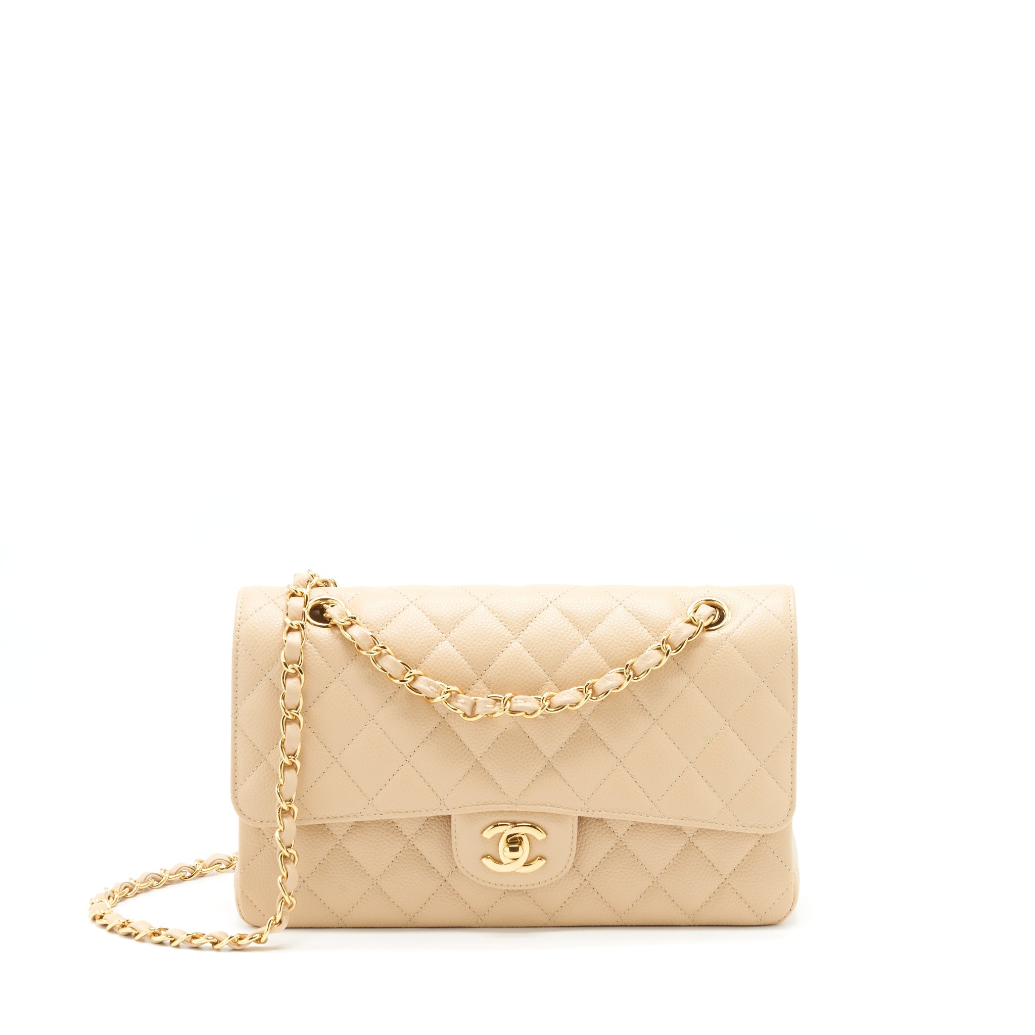 CHANEL MEDIUM CLASSIC DOUBLE FLAP BAG CAVIAR BEIGE LGHW