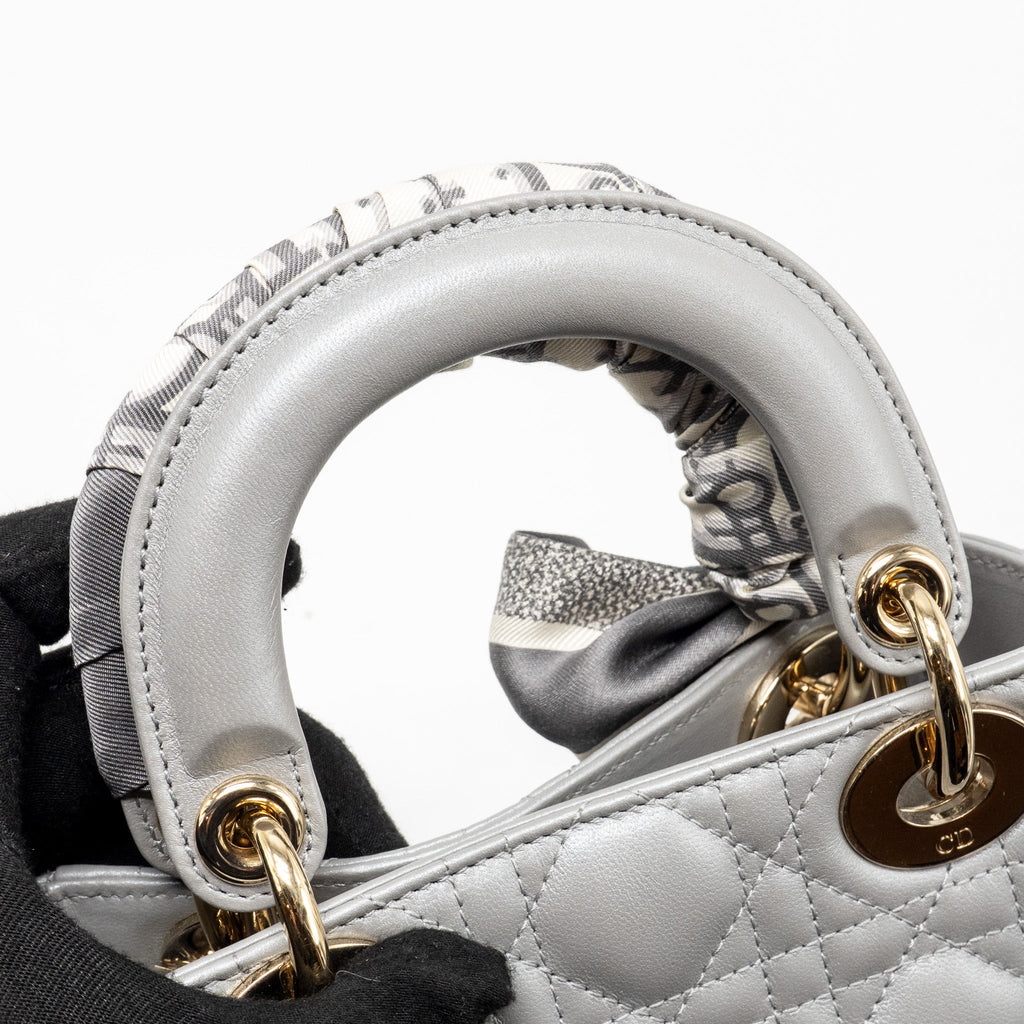 DIOR MINI LADY DIOR LAMBSKIN LIGHT GREY LGHW