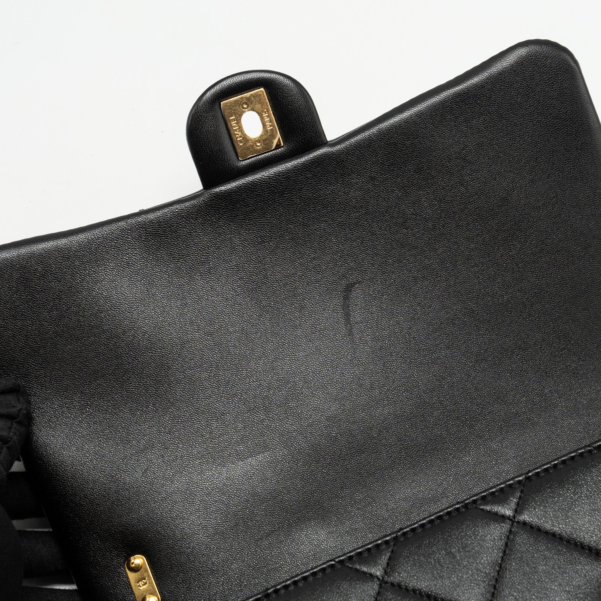 CHANEL GIANT CHAIN QUILTED LARGE FLAP BAG LAMBSKIN BLACK GHW (MICROCHIP)