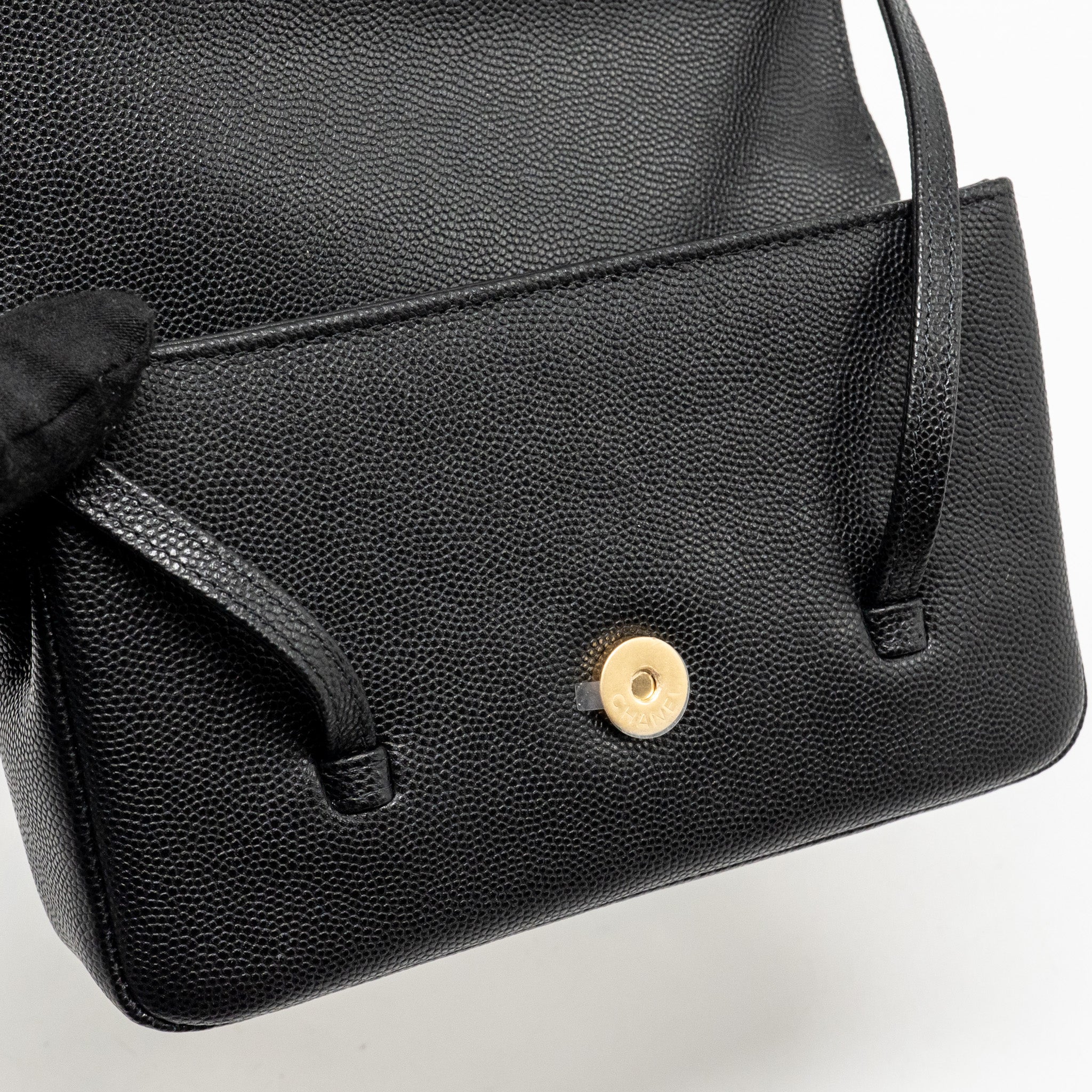 CHANEL 26P PREPPY COCO CLUTCH WITH LEATHER STRAP GRAINED SHINY CALFSKIN BLACK GHW (MICROCHIP)