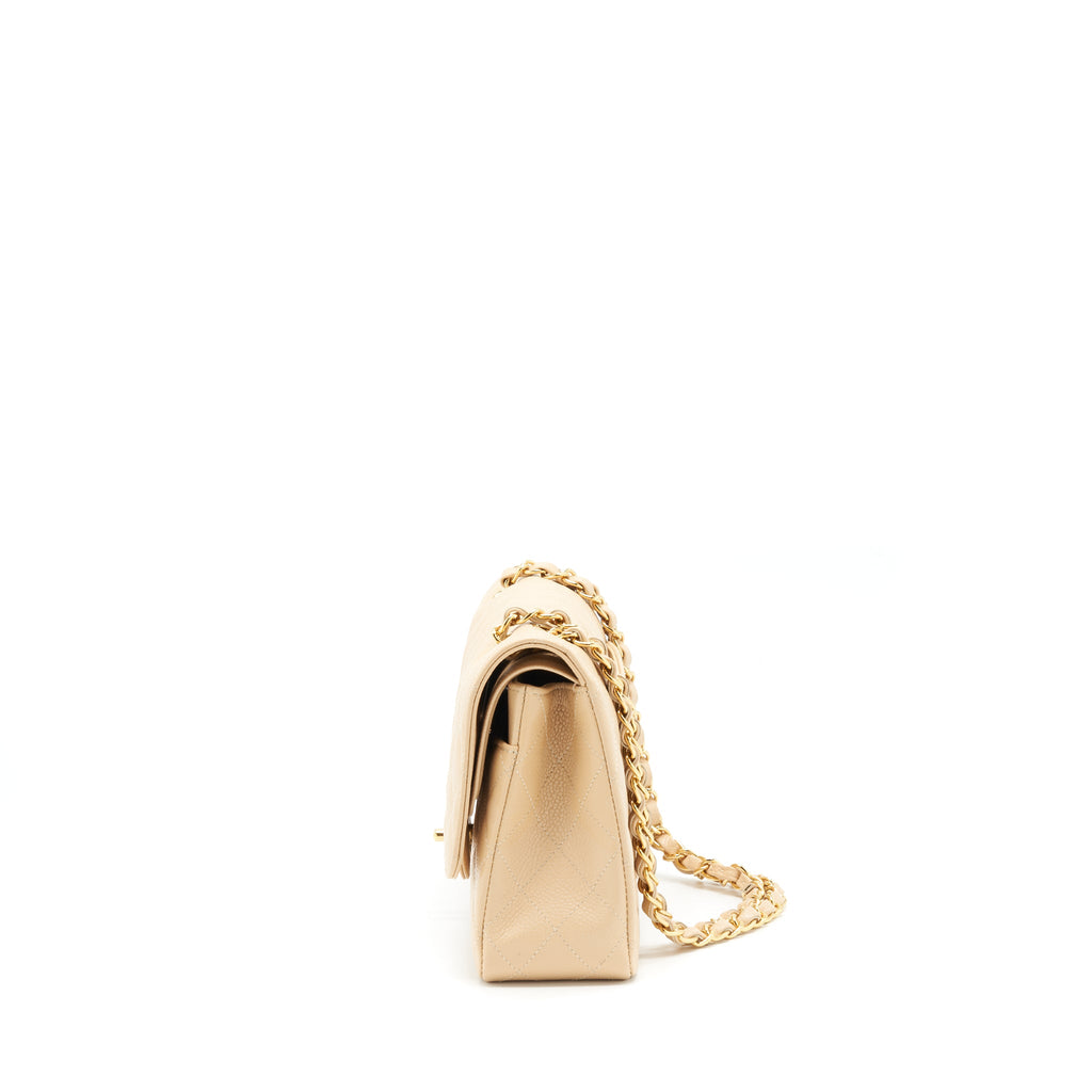 CHANEL MEDIUM CLASSIC DOUBLE FLAP BAG CAVIAR BEIGE LGHW