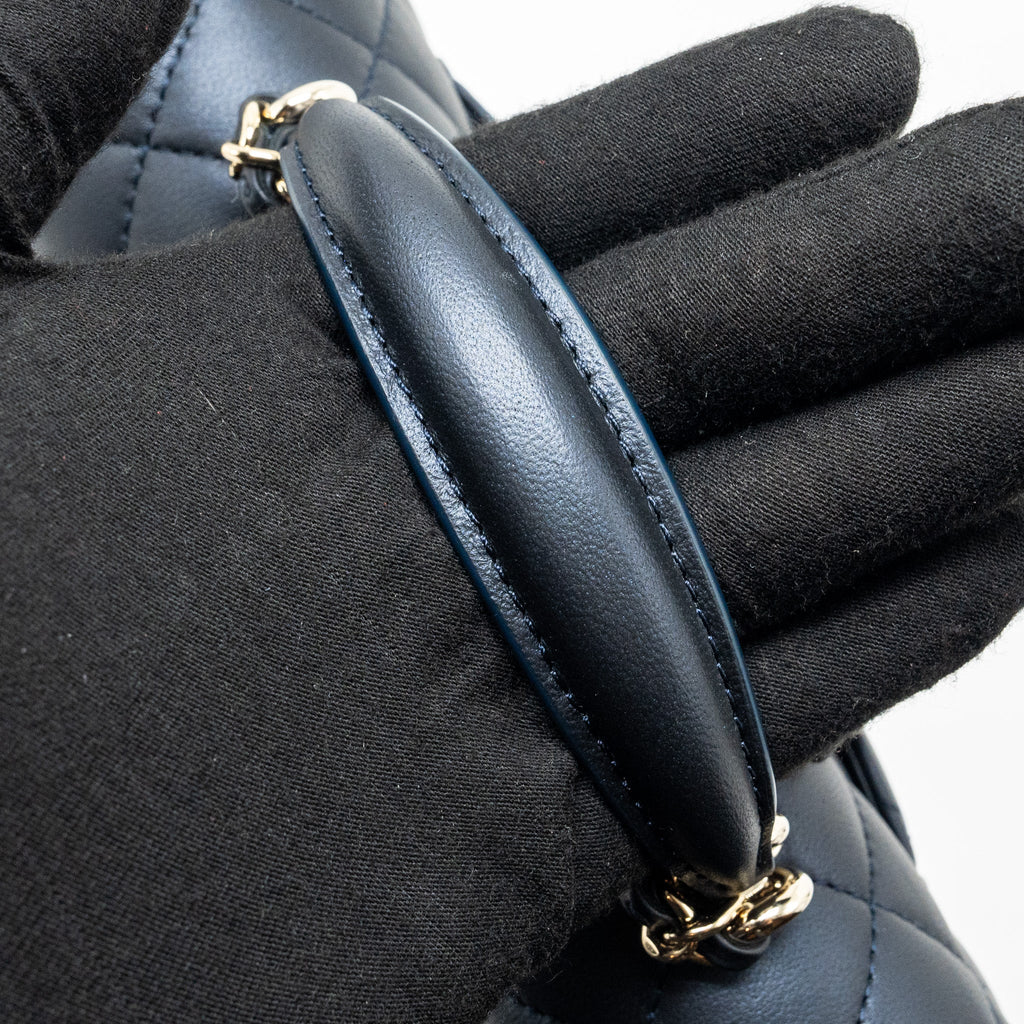 CHANEL TOP HANDLE MINI RECTANGULAR FLAP BAG LAMBSKIN NAVY LGHW (MICROCHIP)