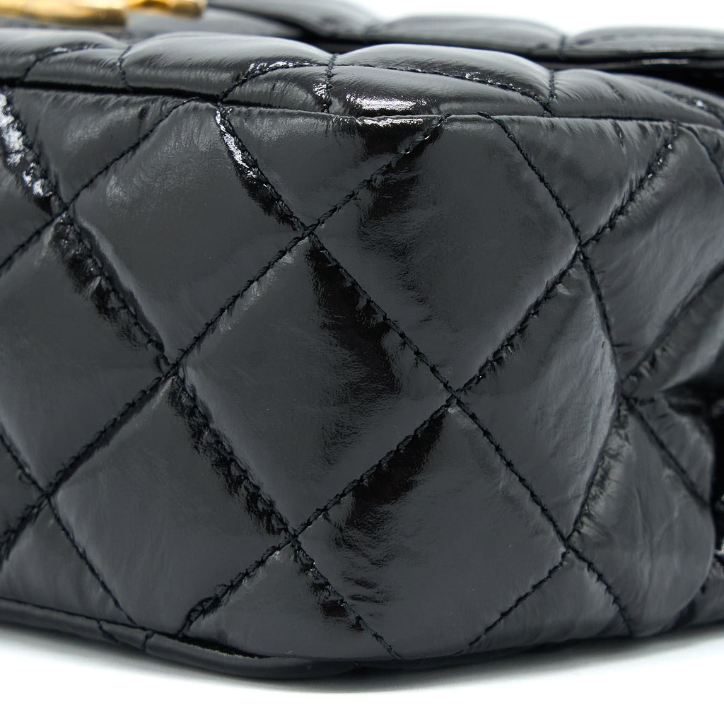 CHANEL 23C HOBO BAG SHINY CALFSKIN BLACK BRUSHED GHW (MICROCHIP)