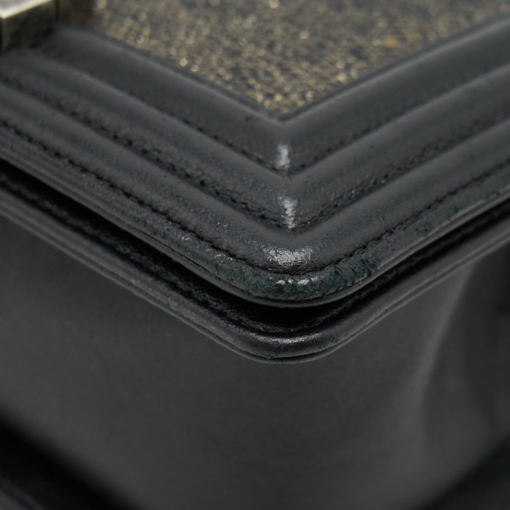 CHANEL SMALL BOY BAG LIZARD/CALFSKIN BLACK WITH RUTHENIUM HARDWARE