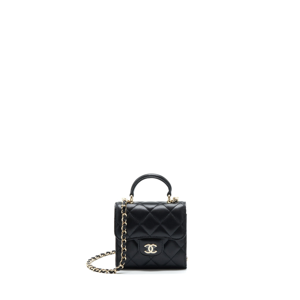 CHANEL 22P TOP HANDLE MINI FLAP BAG WITH CHAIN LAMBSKIN BLACK LGHW