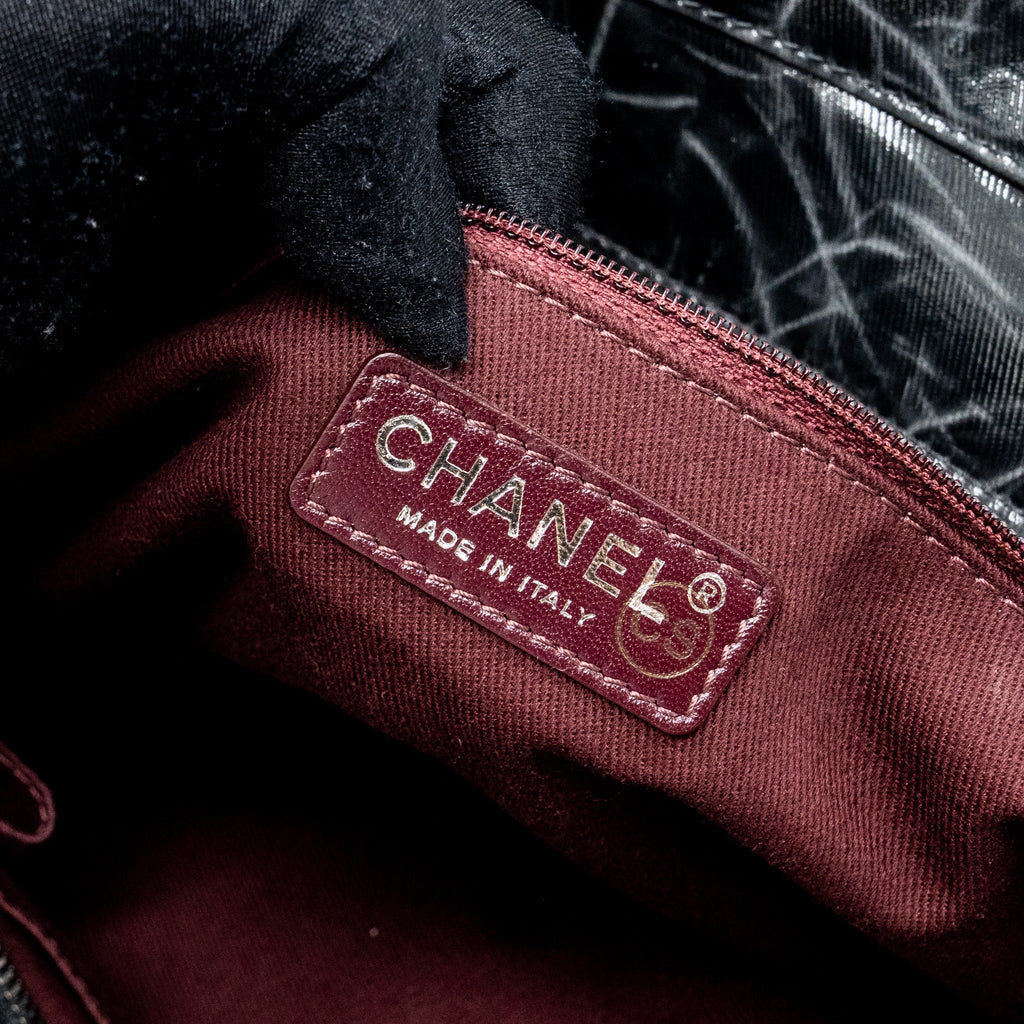 CHANEL GIANT ZIP SHOPPING BAG PATENT BLACK RUTHENIUM HARDWARE