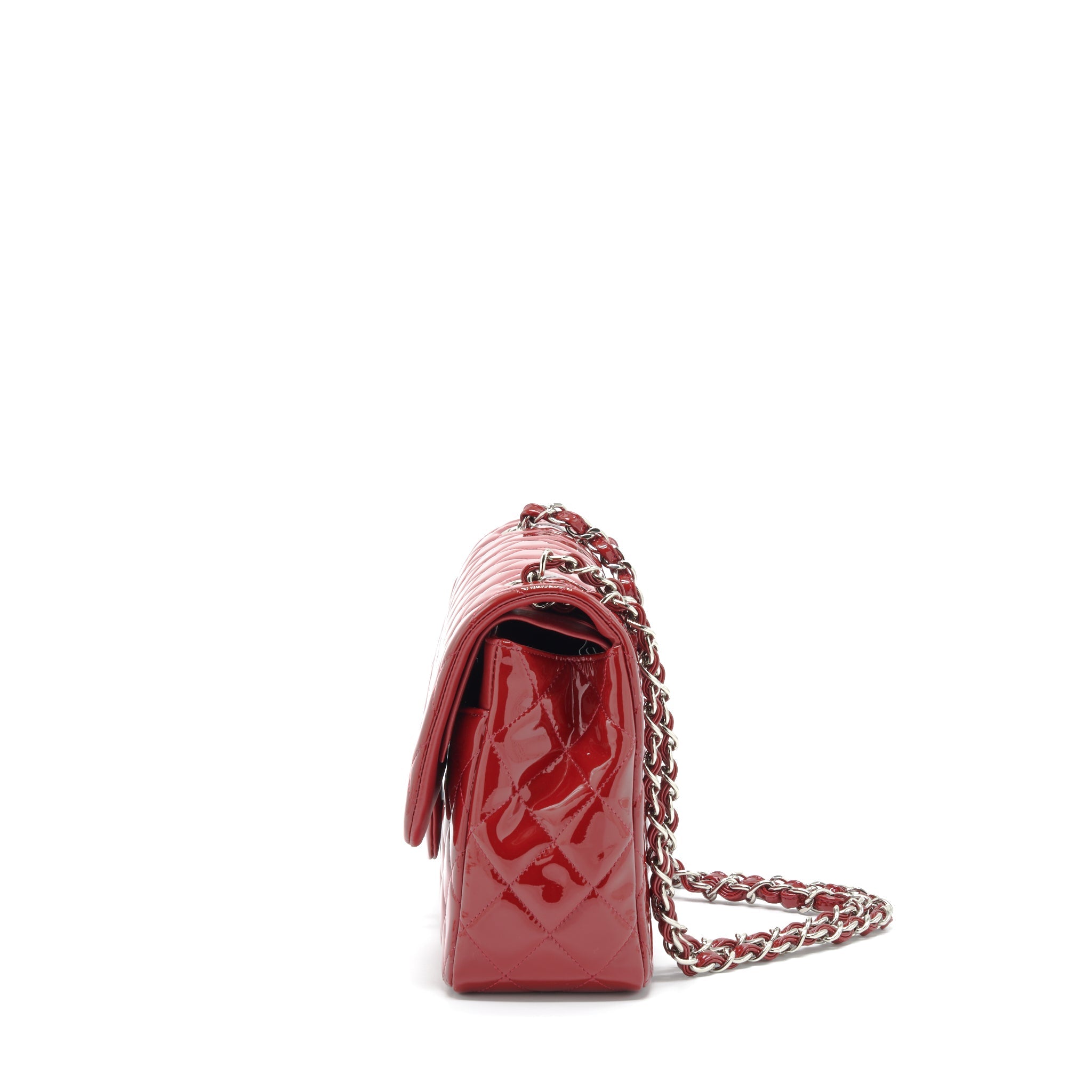 CHANEL JUMBO CLASSIC FLAP BAG PATENT RED SHW