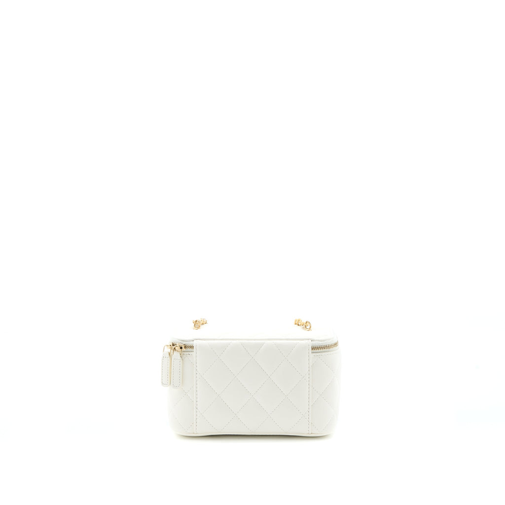 CHANEL PEARL CRUSH LONG VANITY LAMBSKIN WHITE BRUSHED GHW (MICROCHIP)