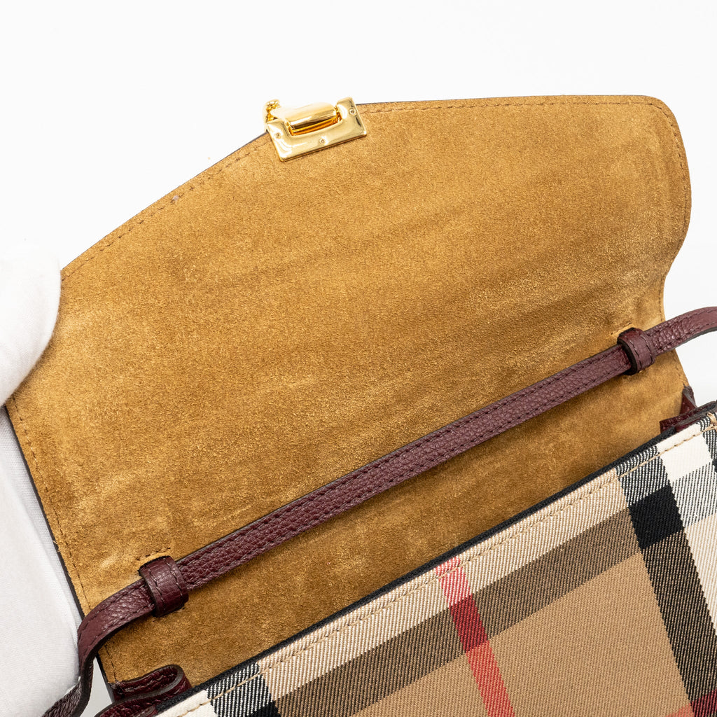 BURBERRY HOUSE CHECK CROSSBODY BAG CANVAS/ CALFSKIN LEATHER MULTICOLOUR BROWN GHW