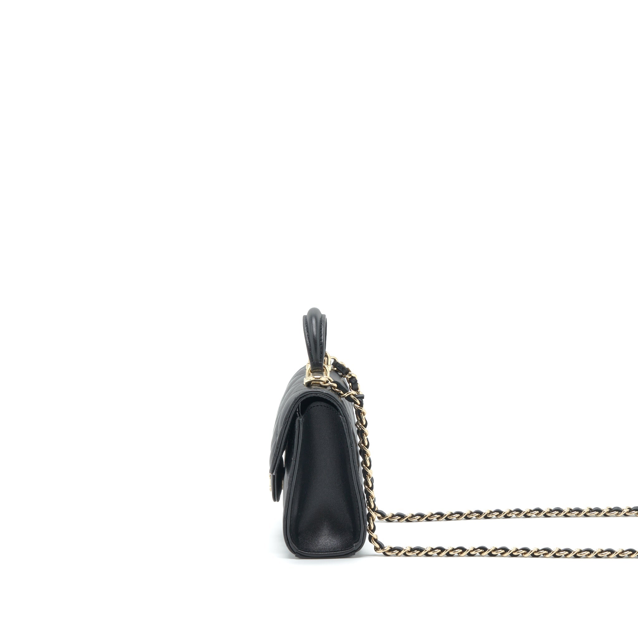 CHANEL 22P TOP HANDLE MINI FLAP BAG WITH CHAIN LAMBSKIN BLACK LGHW
