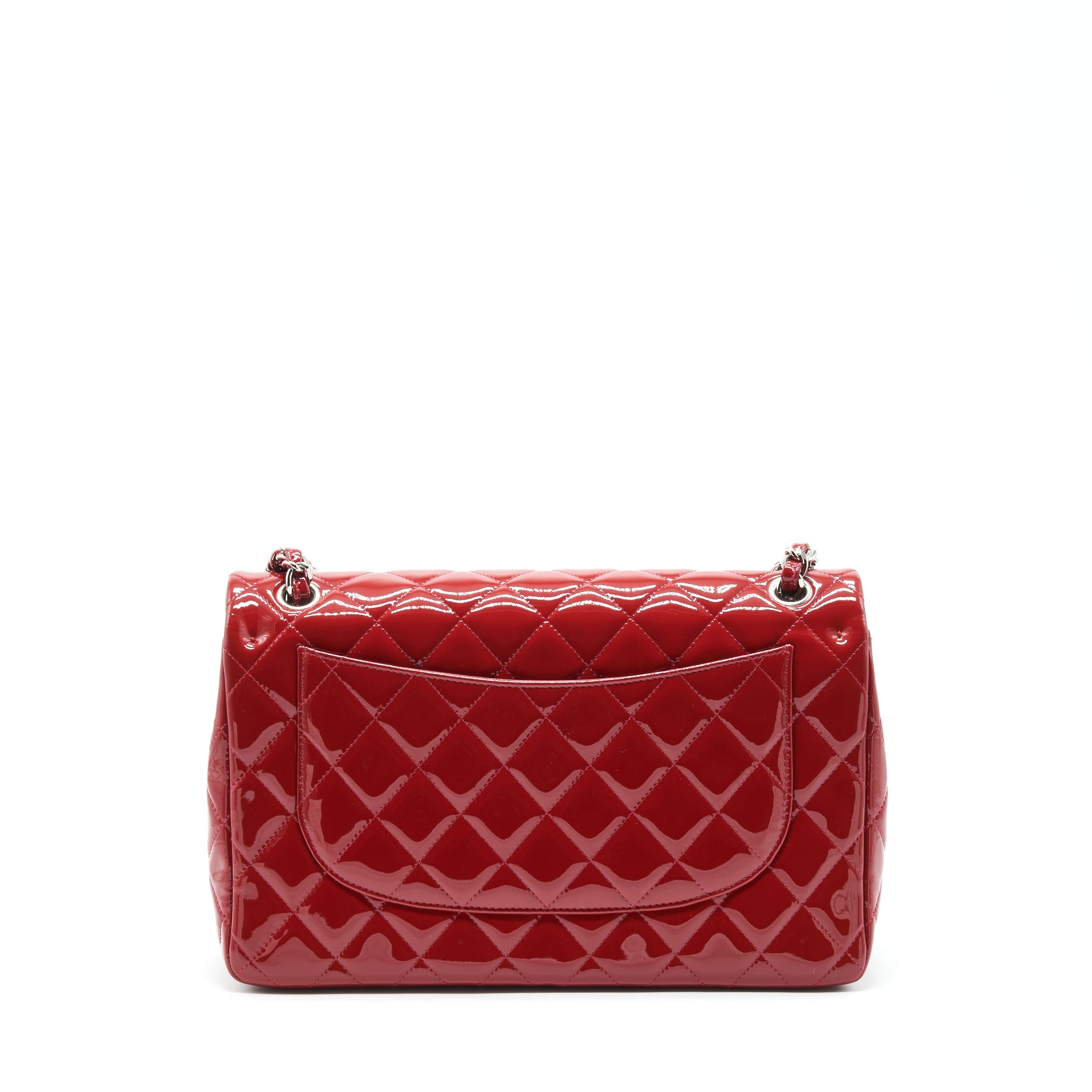 CHANEL JUMBO CLASSIC FLAP BAG PATENT RED SHW