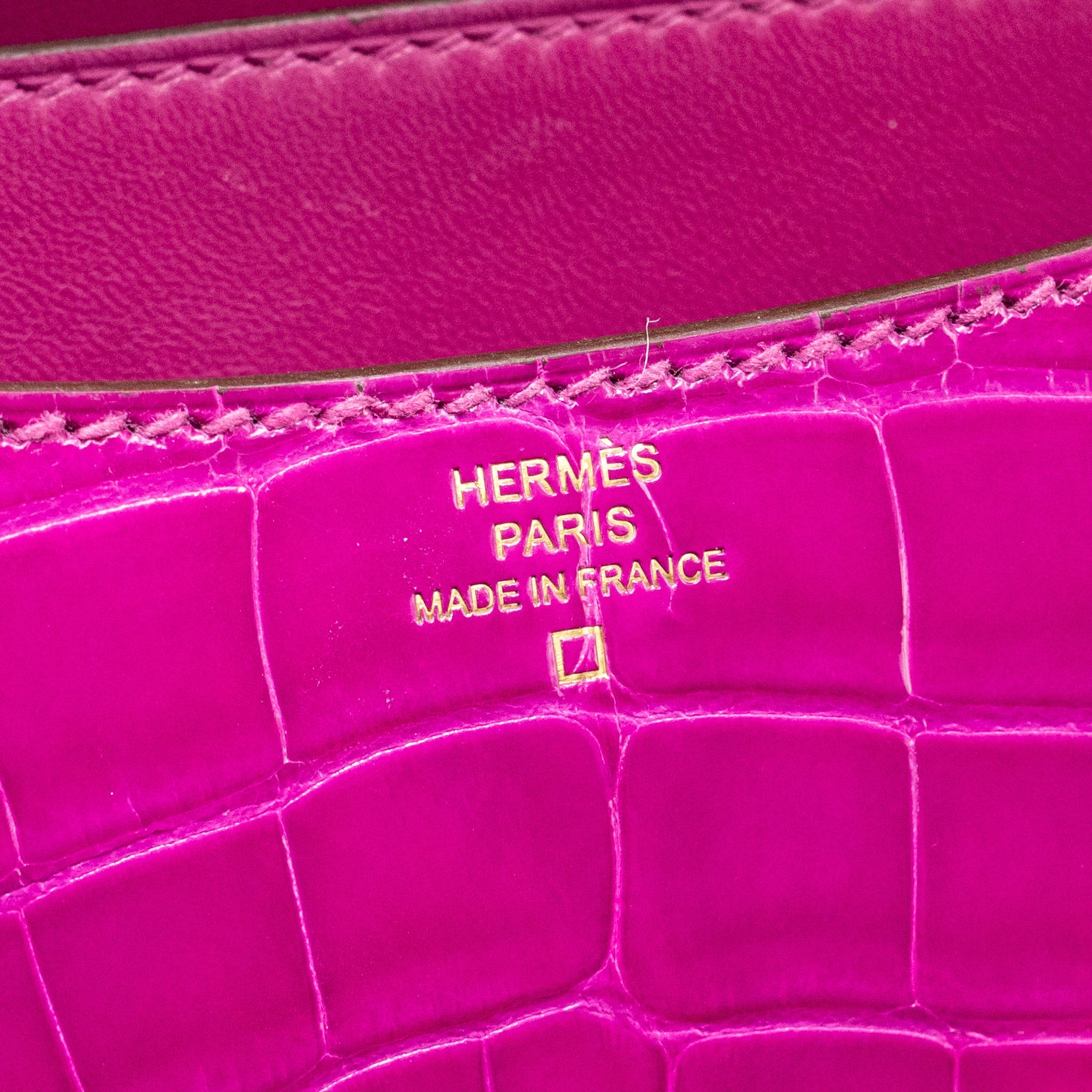 HERMES MINI CONSTANCE SHINY ALLIGATOR MISSIPPIENS J5 ROSE SHEHERARADEZ GHW