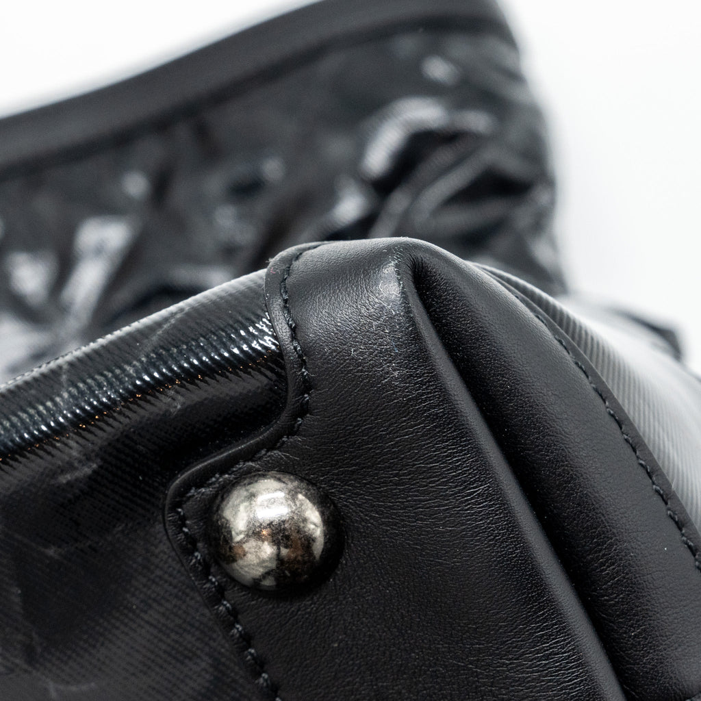 CHANEL GIANT ZIP SHOPPING BAG PATENT BLACK RUTHENIUM HARDWARE