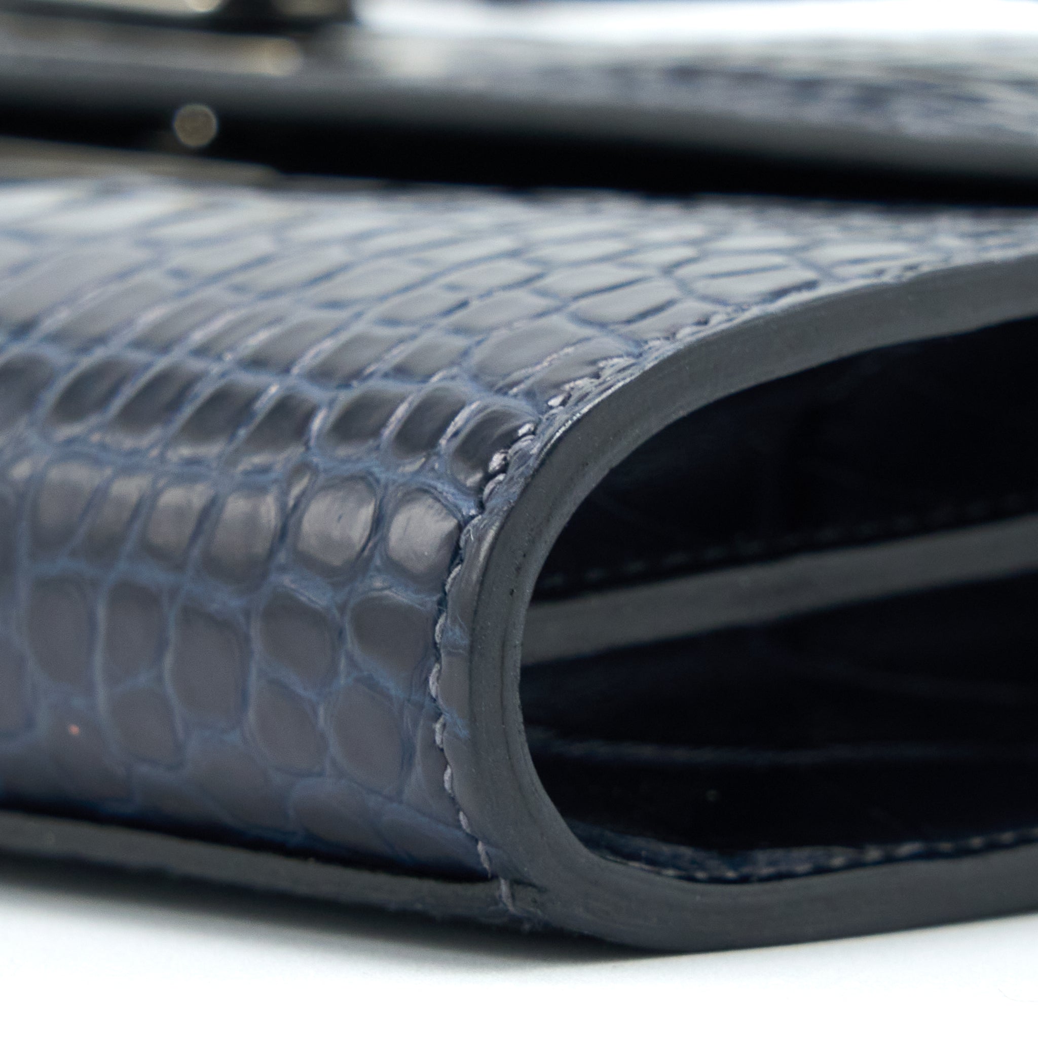 HERMES KELLY TO GO ALLIGATOR MISSISSIPPIENSIS MAT BLUE INDIGO SHW