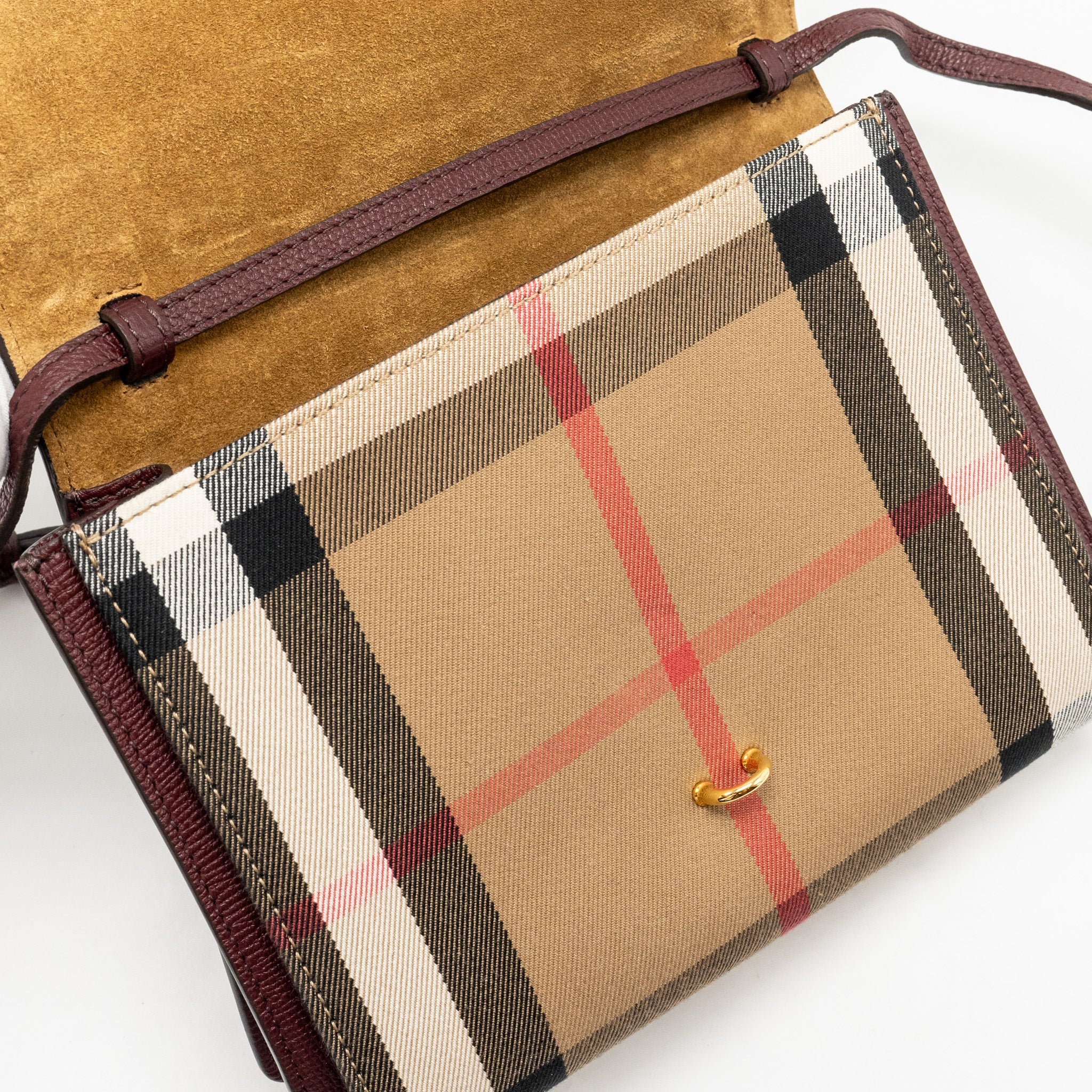 BURBERRY HOUSE CHECK CROSSBODY BAG CANVAS/ CALFSKIN LEATHER MULTICOLOUR BROWN GHW