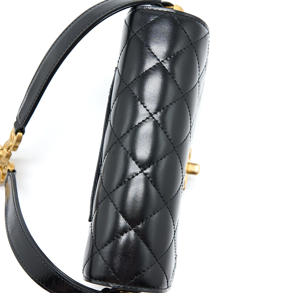 CHANEL CROSSBODY MINI FLAP BAG CC LOGO STRAP CALFSKIN BLACK BRUSHED GHW (MICROCHIP)