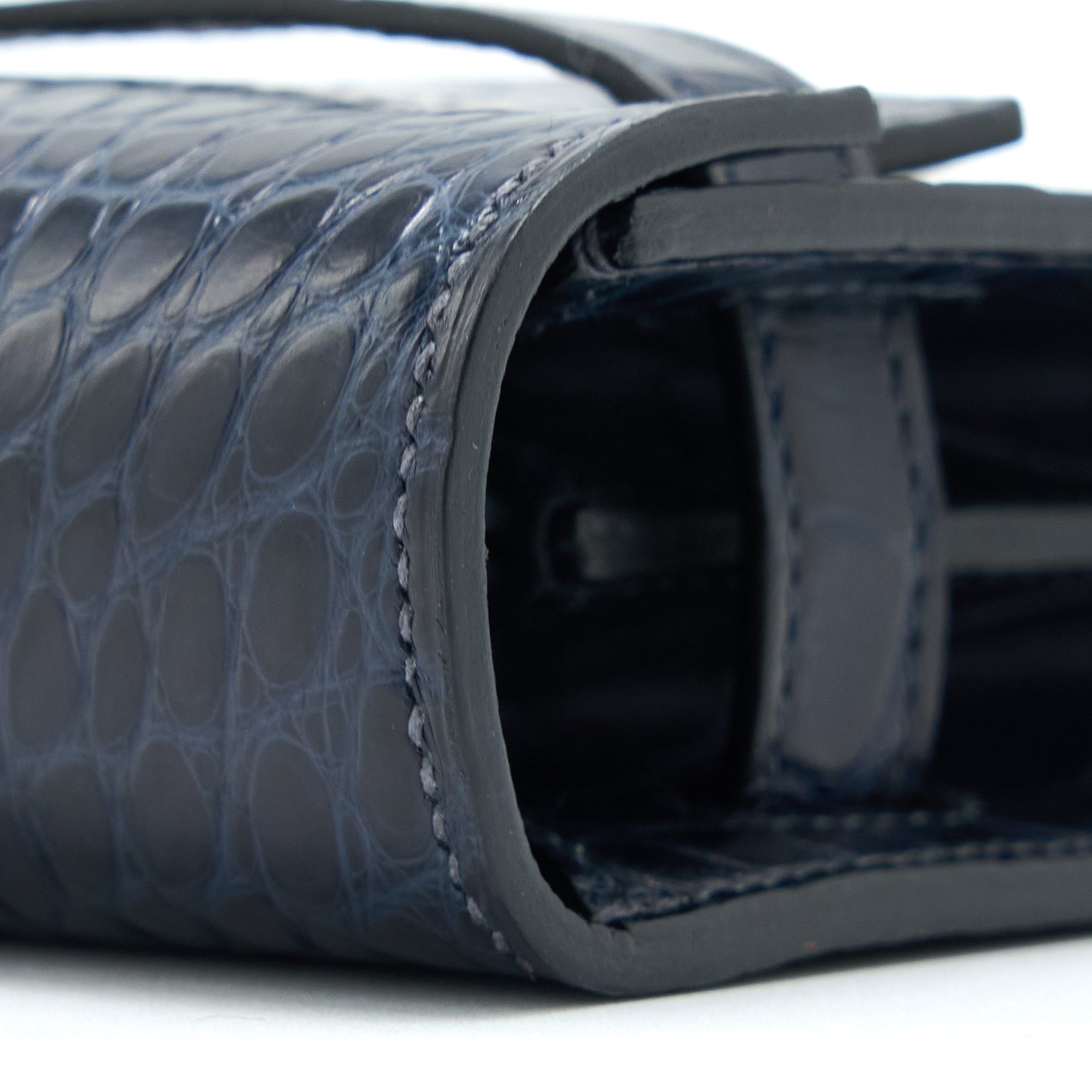 HERMES KELLY TO GO ALLIGATOR MISSISSIPPIENSIS MAT BLUE INDIGO SHW