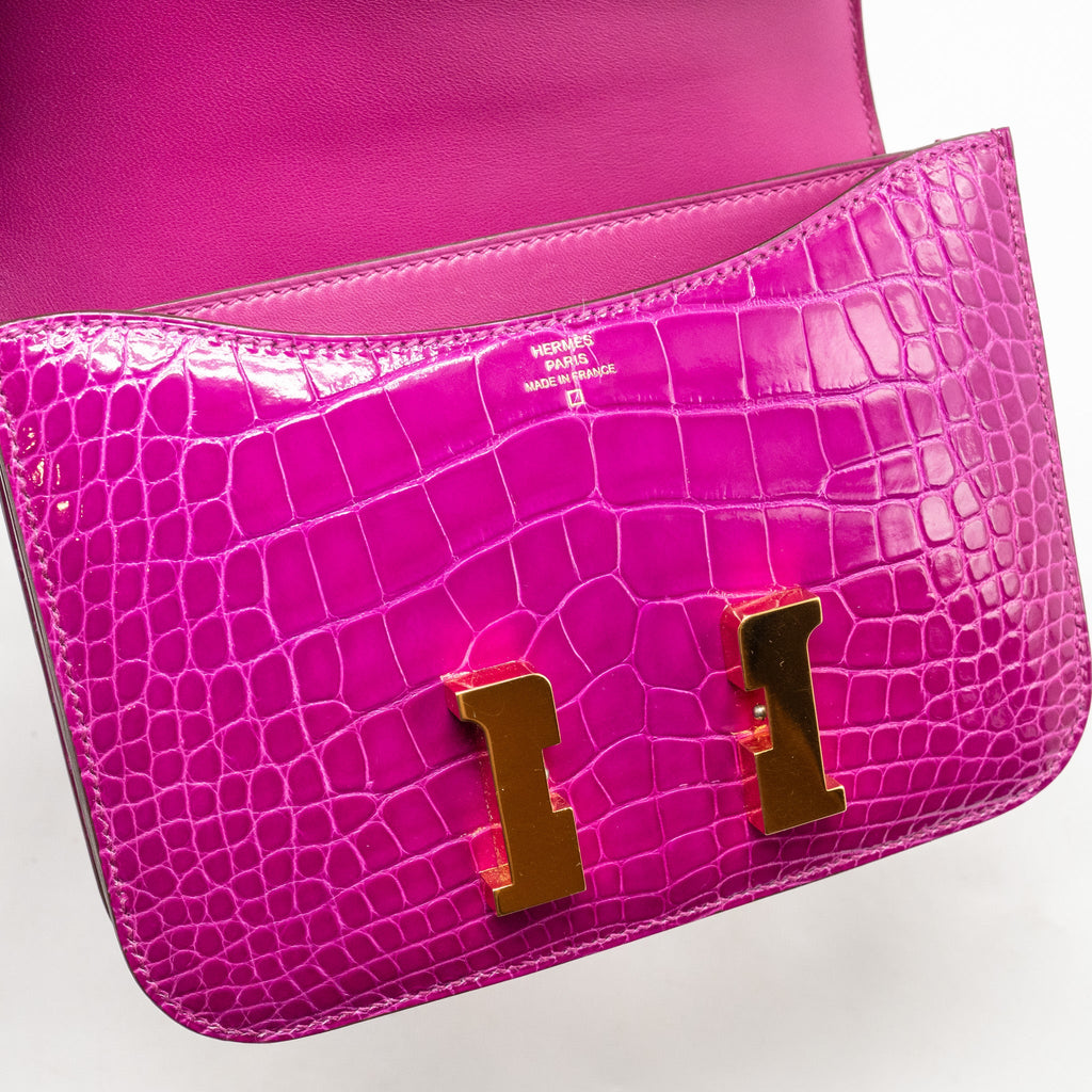 HERMES MINI CONSTANCE SHINY ALLIGATOR MISSIPPIENS J5 ROSE SHEHERARADEZ GHW