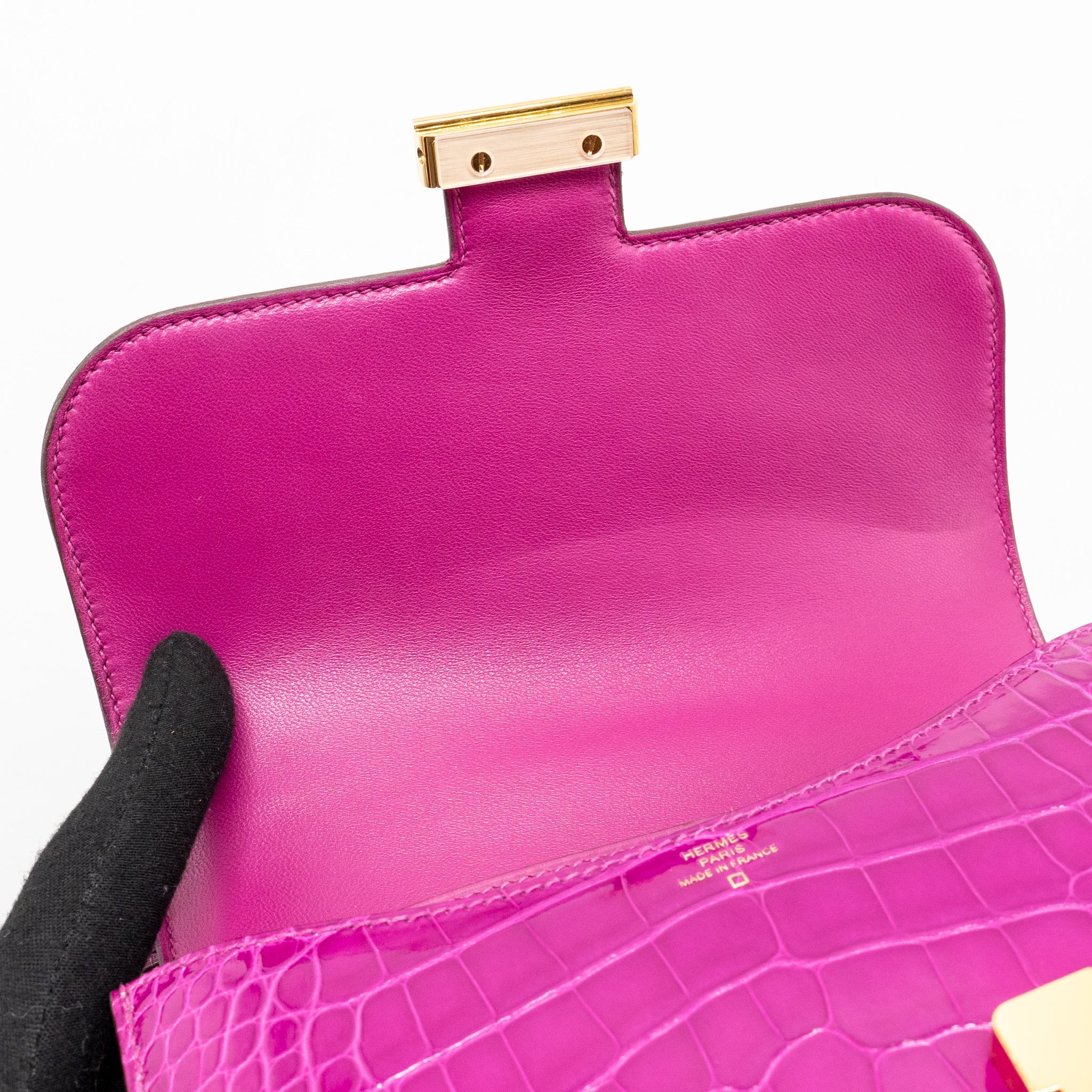 HERMES MINI CONSTANCE SHINY ALLIGATOR MISSIPPIENS J5 ROSE SHEHERARADEZ GHW