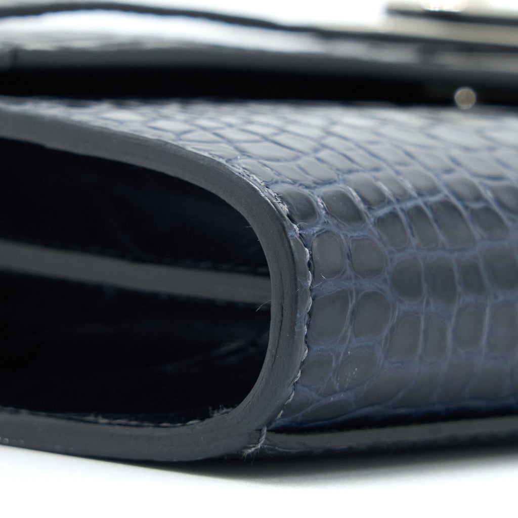 HERMES KELLY TO GO ALLIGATOR MISSISSIPPIENSIS MAT BLUE INDIGO SHW