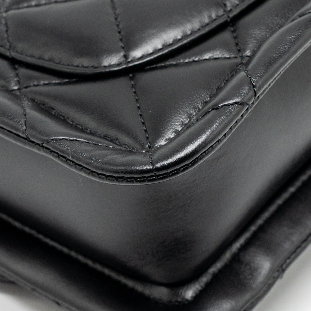 CHANEL QUILTED SQUARE FLAP BAG LAMBSKIN BLACK GHW
