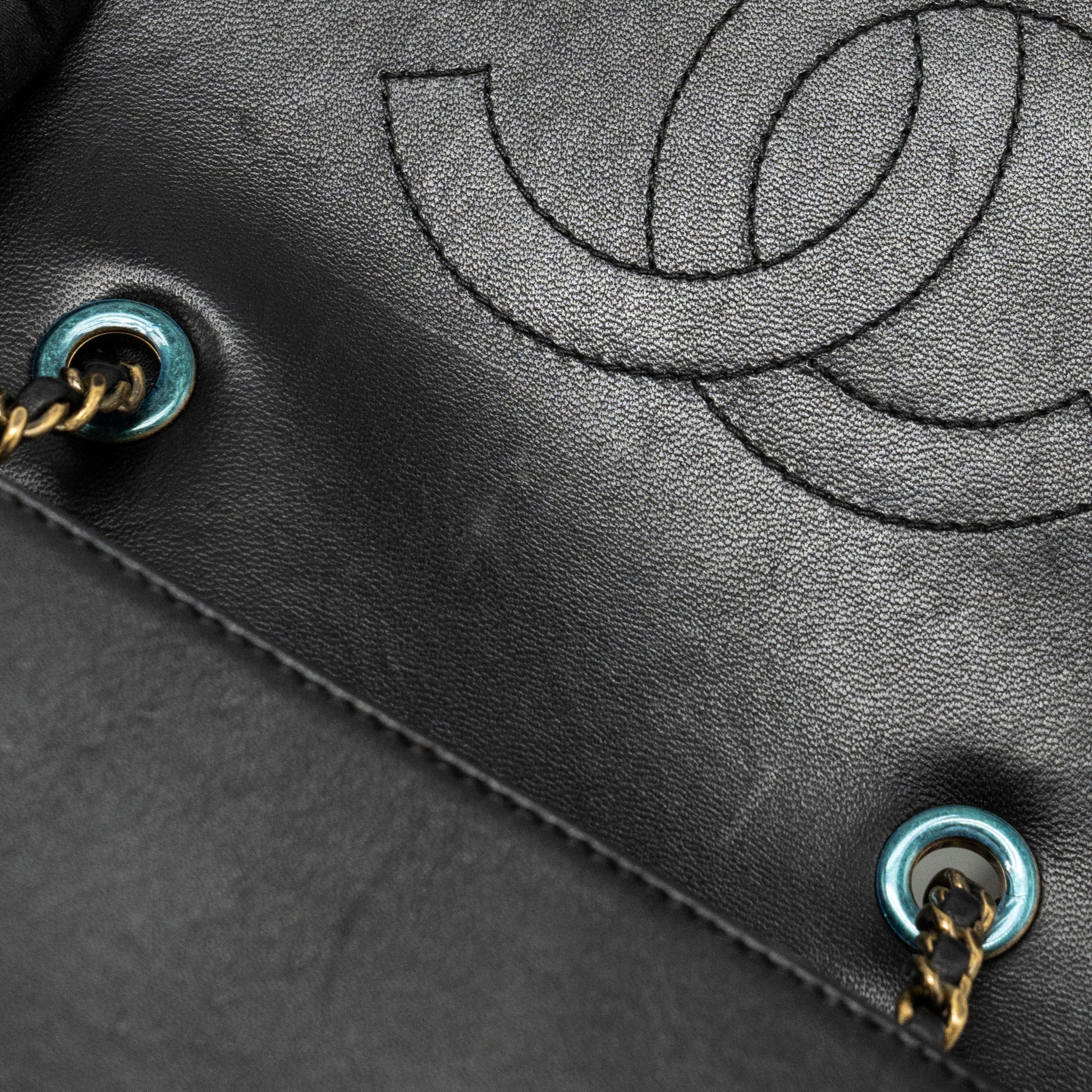 CHANEL CC LOGO SQUARE FLAP BAG LAMBSKIN BLACK SHW