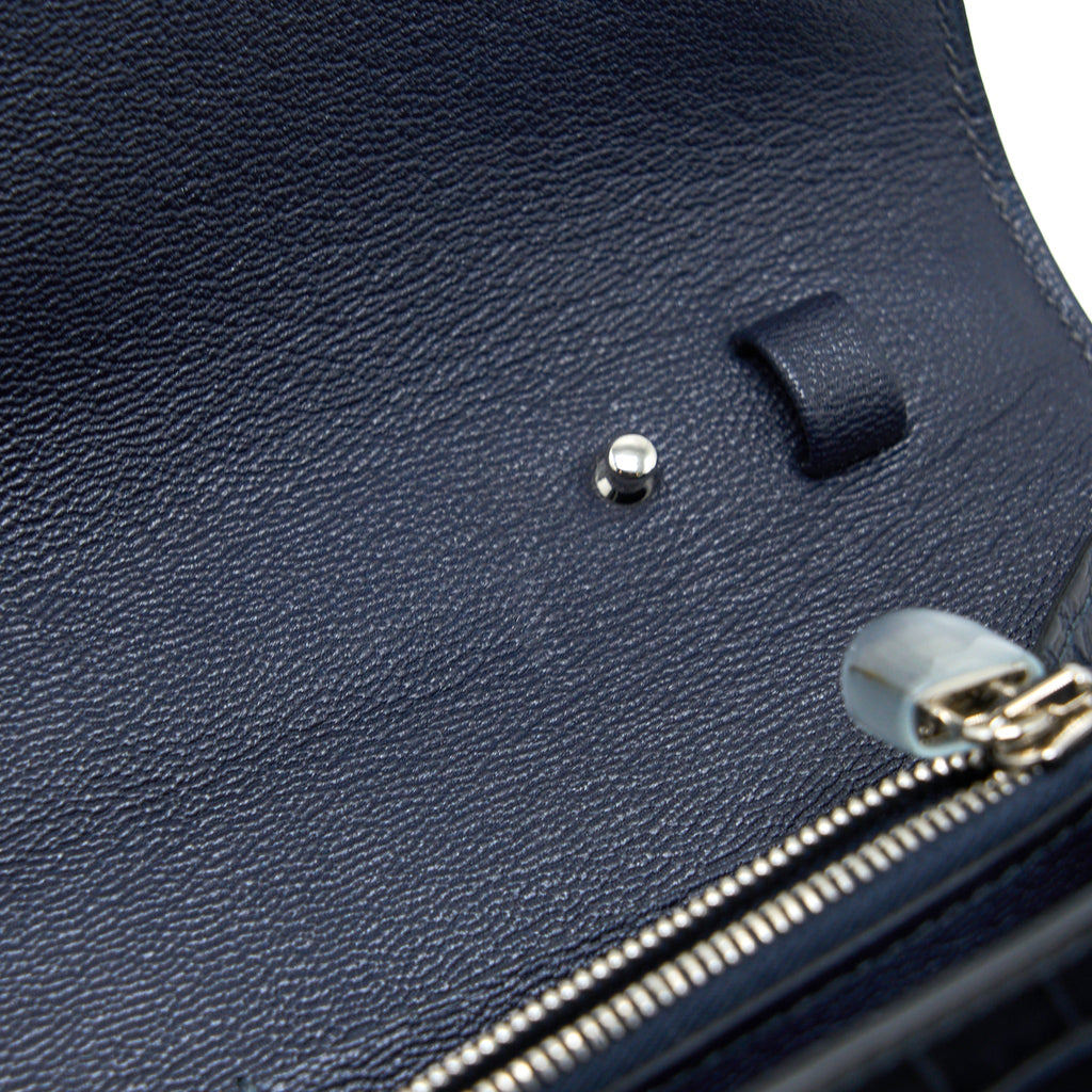 HERMES KELLY TO GO ALLIGATOR MISSISSIPPIENSIS MAT BLUE INDIGO SHW