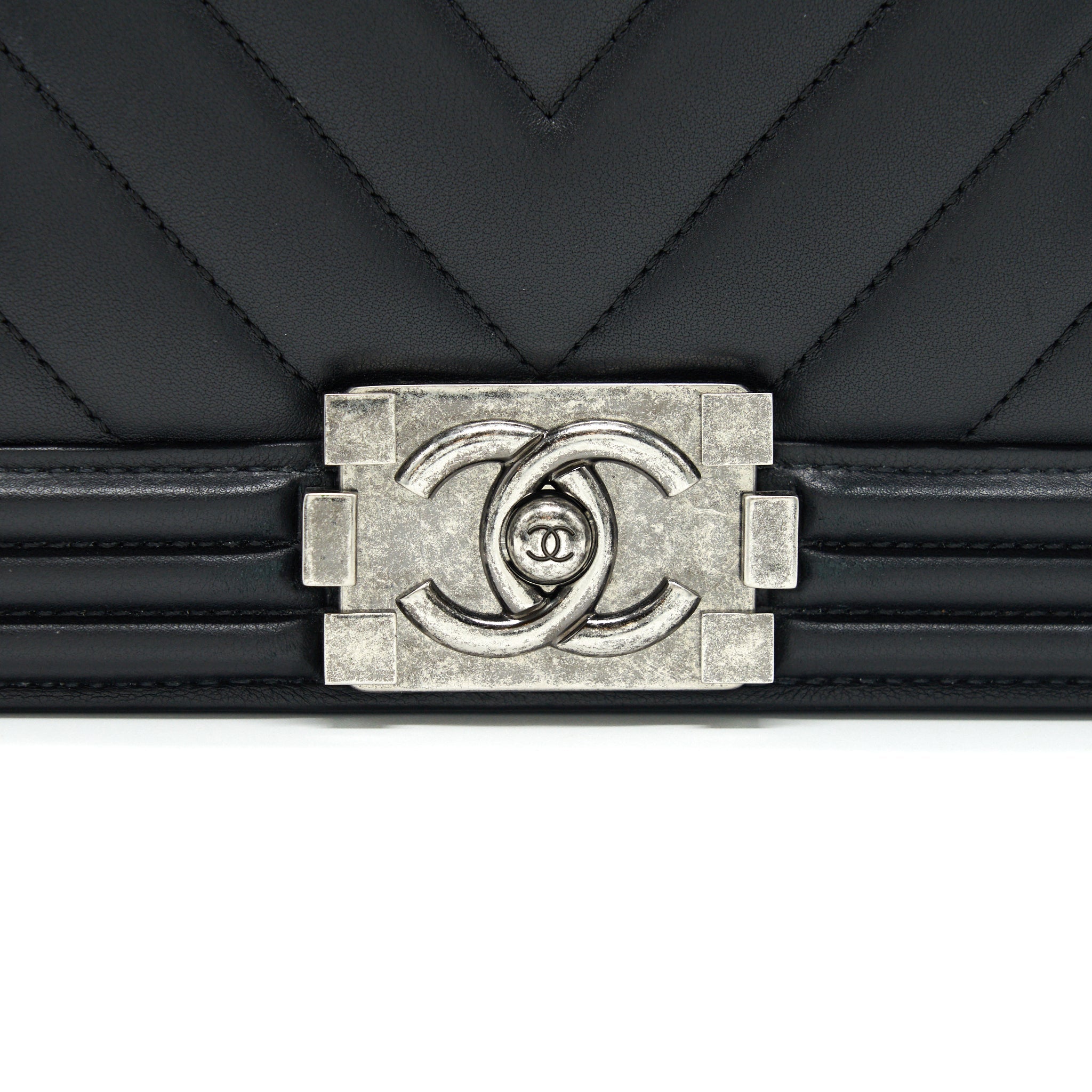CHANEL SMALL CHEVRON LEBOY BAG CALFSKIN BLACK WITH SHW