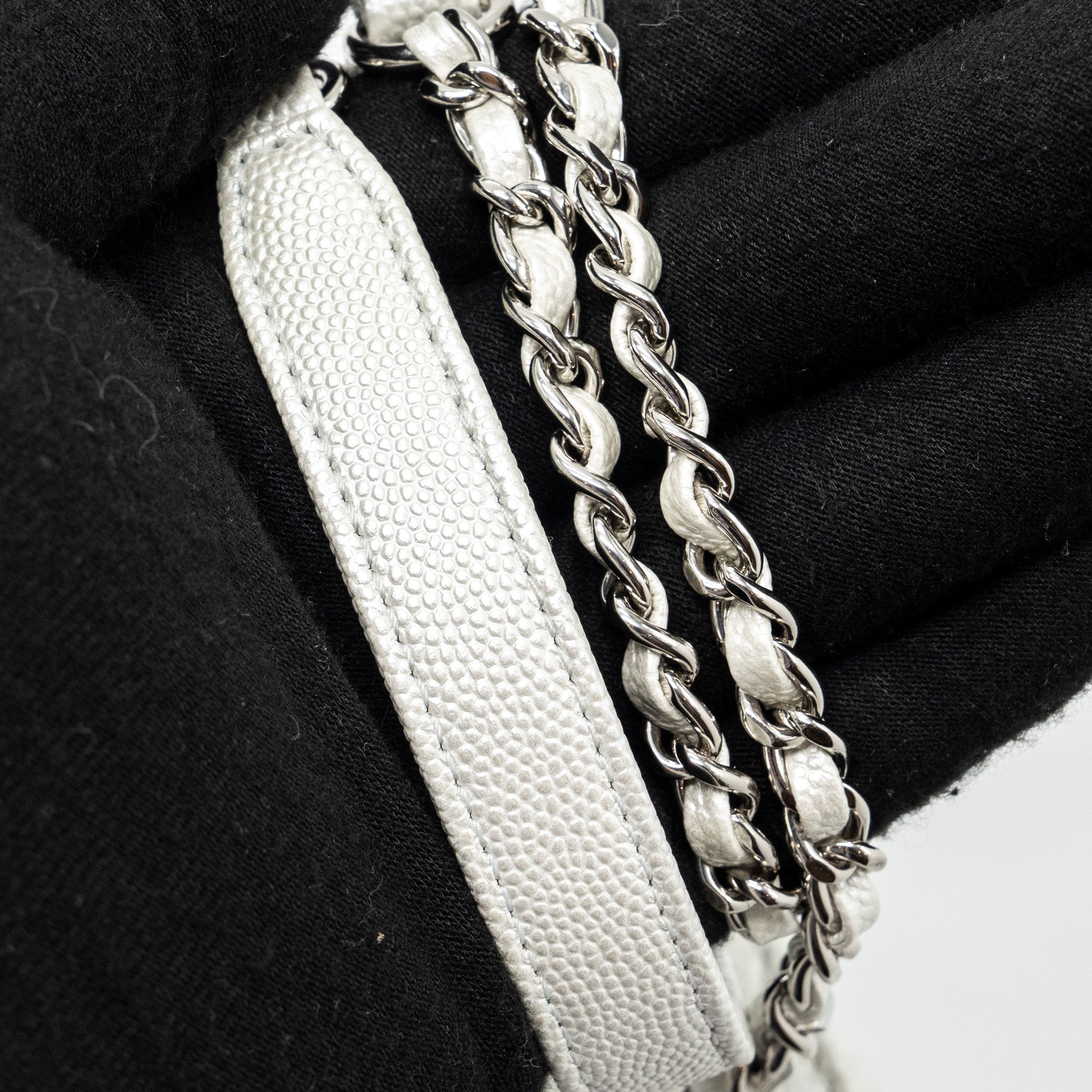 CHANEL CHEVRON SMALL COCO HANDLE CAVIAR IRIDESCENT WHITE SHW