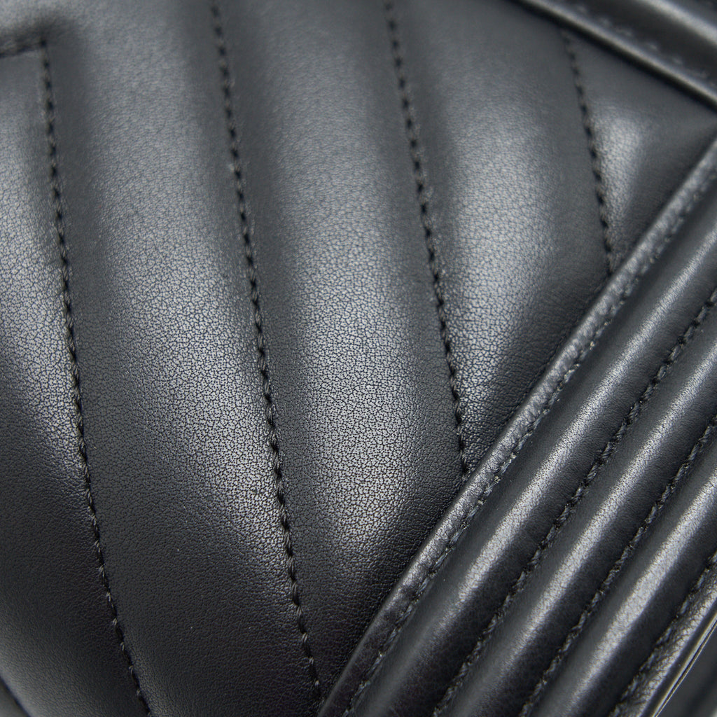 CHANEL SMALL CHEVRON LEBOY BAG CALFSKIN BLACK WITH SHW