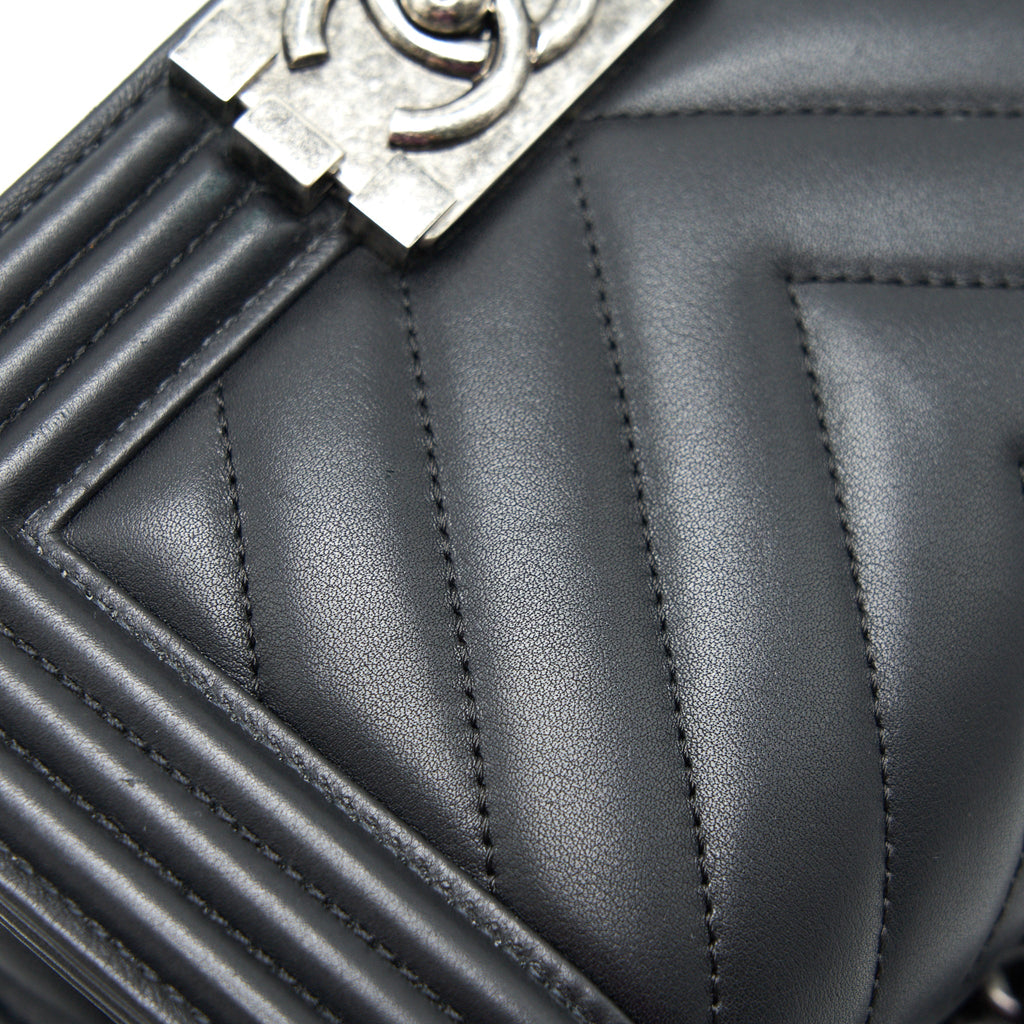 CHANEL SMALL CHEVRON LEBOY BAG CALFSKIN BLACK WITH SHW